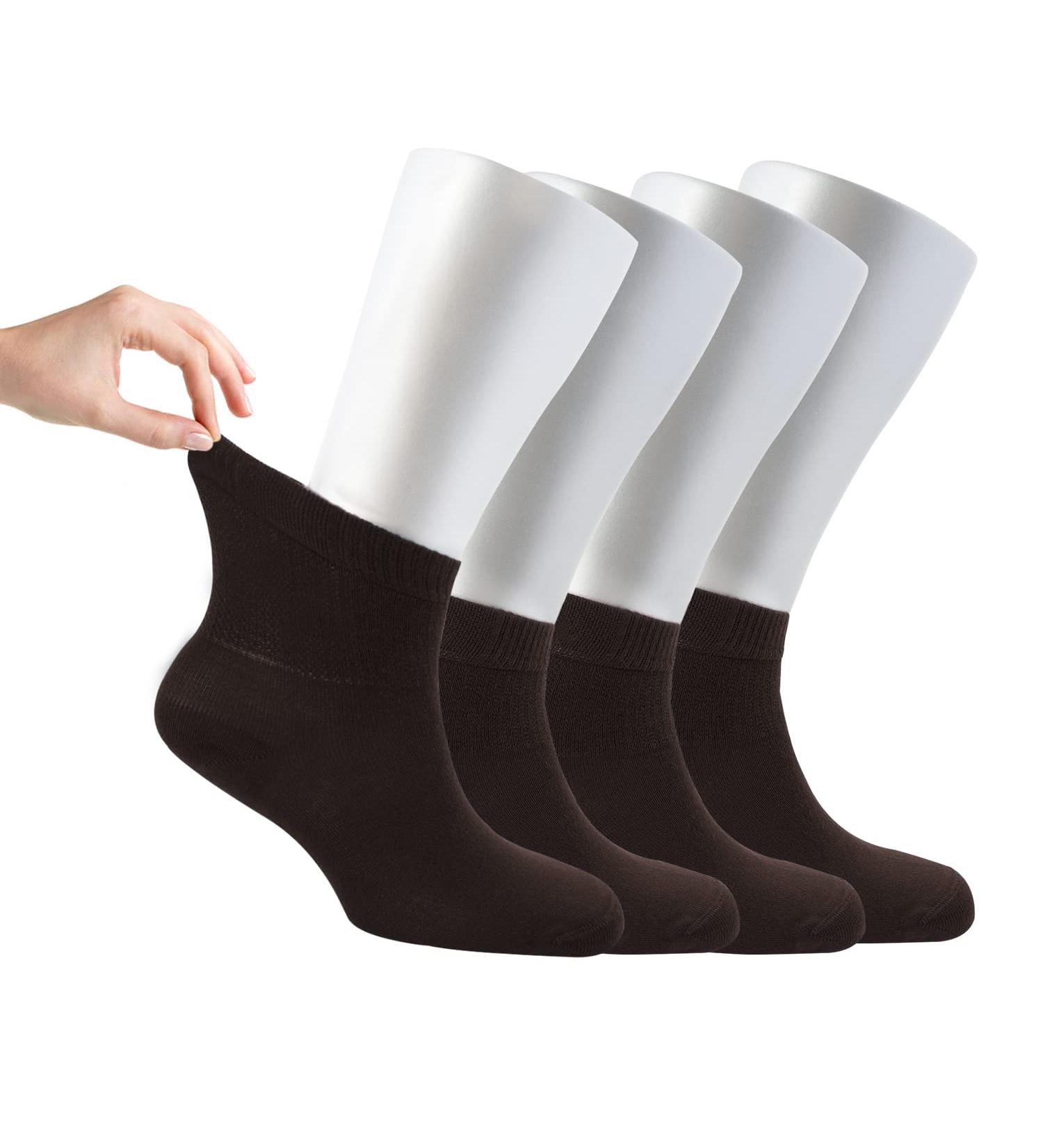 Cosyfeel Women Loose Diabetic Socks | 4-Pack Neuropathy Ankle Socks for Ladies | Super Soft Eco-Friendly Bamboo Material | Durable with Seamless Toe | Multicolour Patterns | 4 Seasons 4-7 DARK BROWN - Buy Online on SooperMarket.com