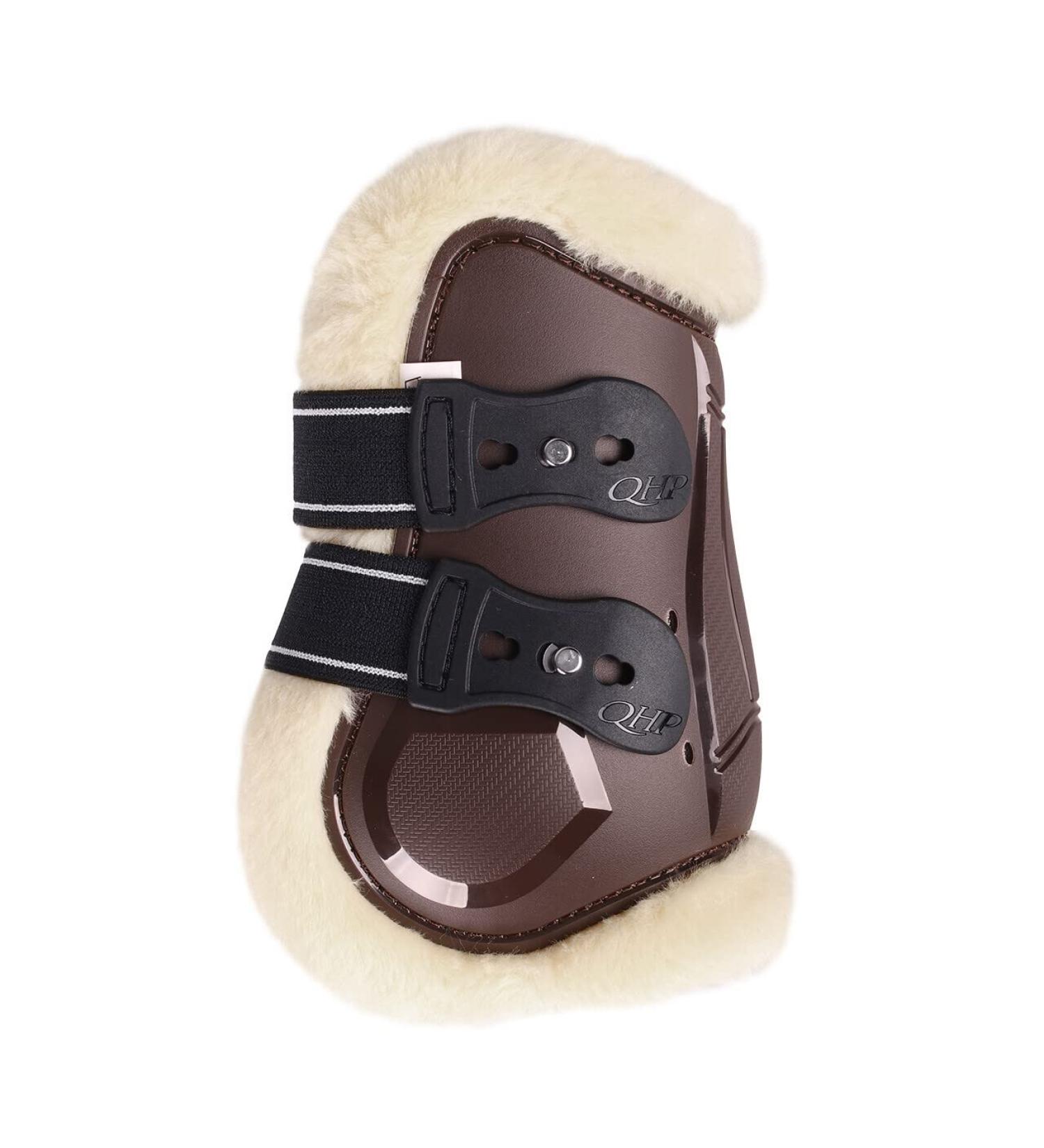 QHP Ontario fetlock boots with faux fur lining and quick fasteners (Thoroughbred Brown) Thoroughbred Brown