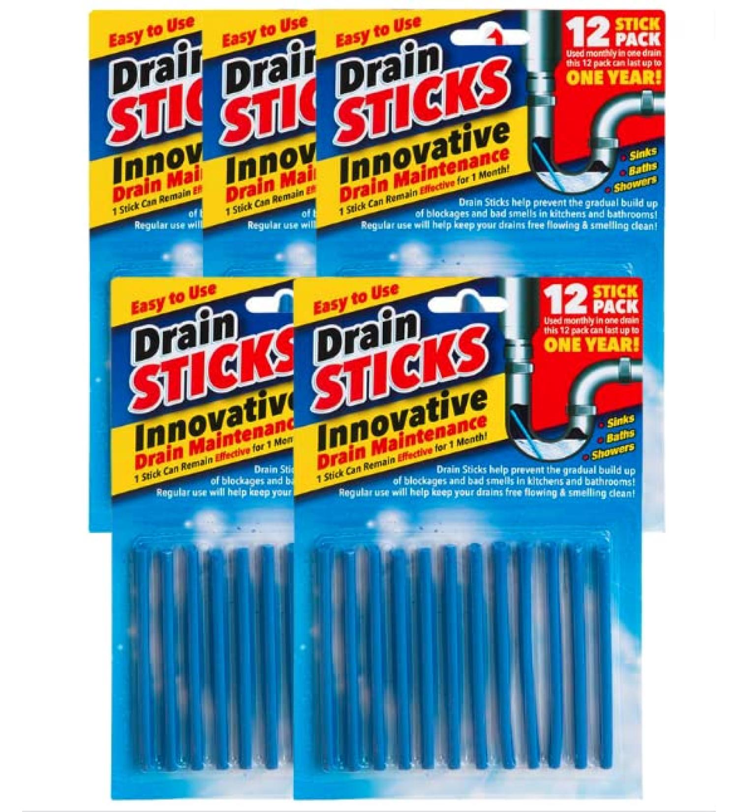Drain Sticks x60 Easy to Use Fast & Effective Drain Cleaning Sticks for Sinks Baths & Showers - Prevents Build Up Blockages & Bad Smells in Kitchens & Bathrooms - Buy Online on SooperMarket.com