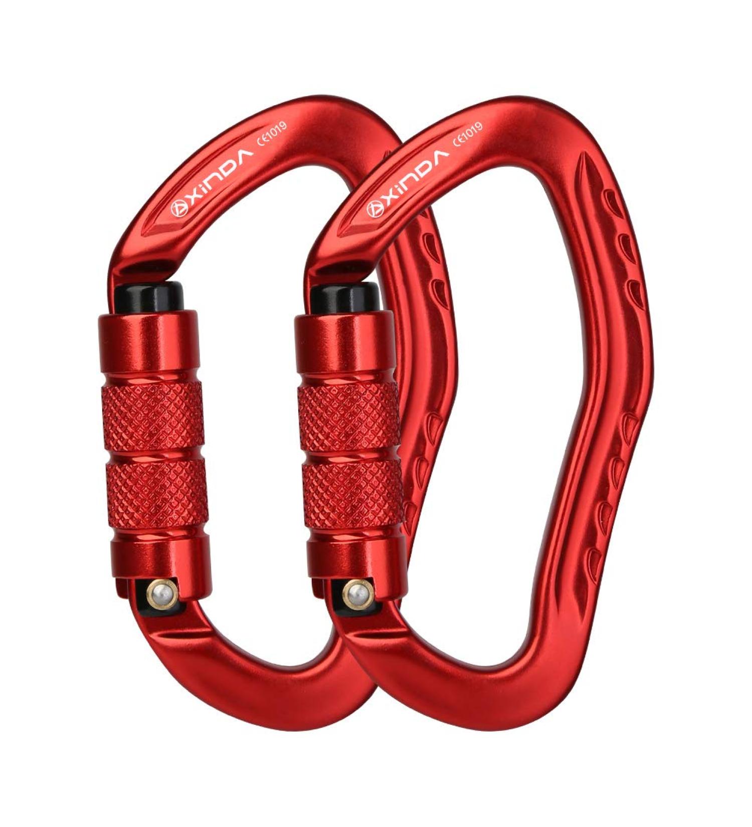 XINDA 22KN Auto Locking Carabiner Clip - Twist Lock, CE UIAA Certified, Heavy Duty - 2 pcs Red - Buy Online on SooperMarket.com