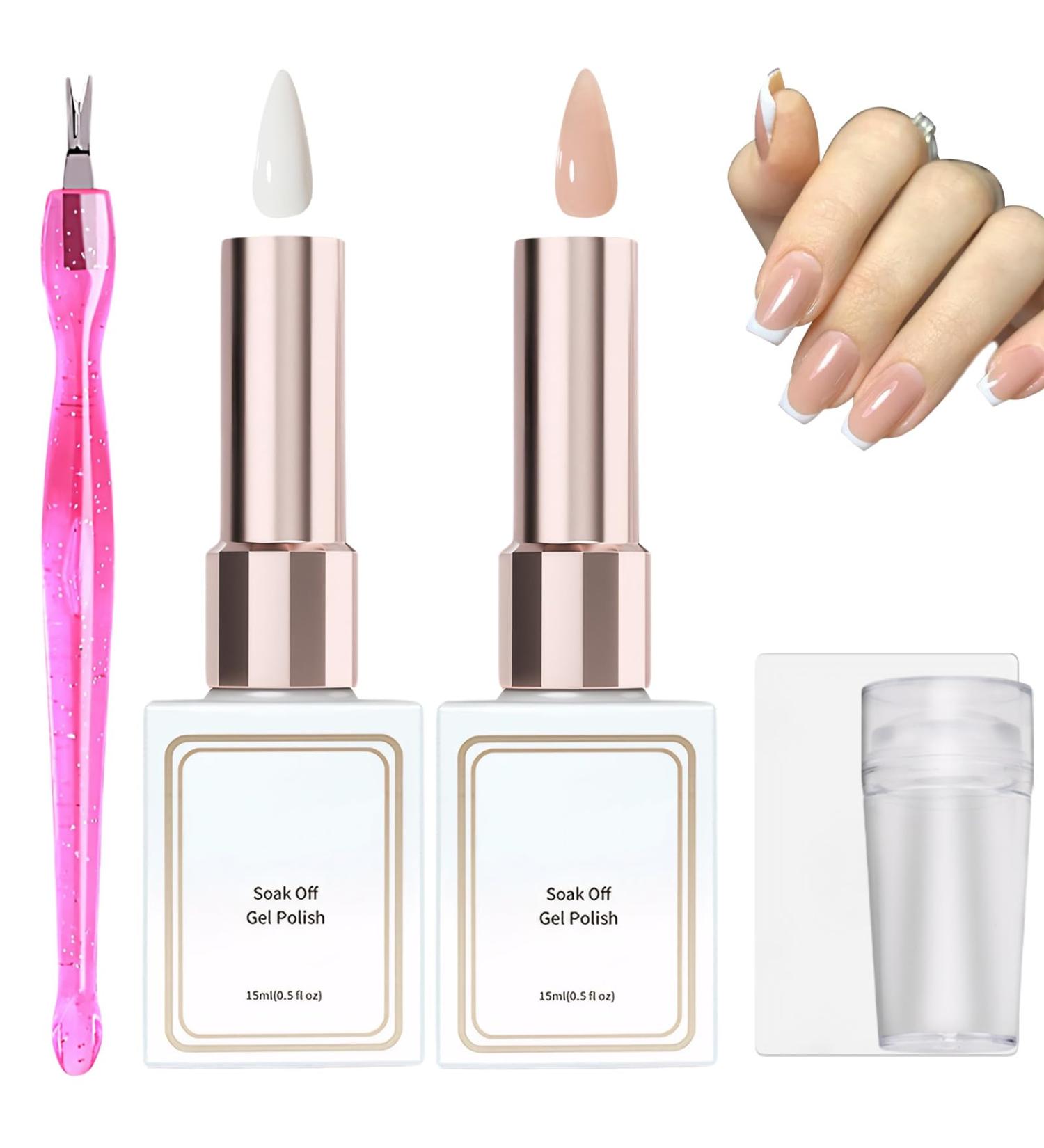 French Manicure Kit French Manicure Gel Polish Kit White Nail Polish French Tip French Manicure Gel Set with Nail Stamping Kit Soak Off UV/LED French Manicure Gift Set for Women Girl (Pink+Nude) - Buy Online on SooperMarket.com