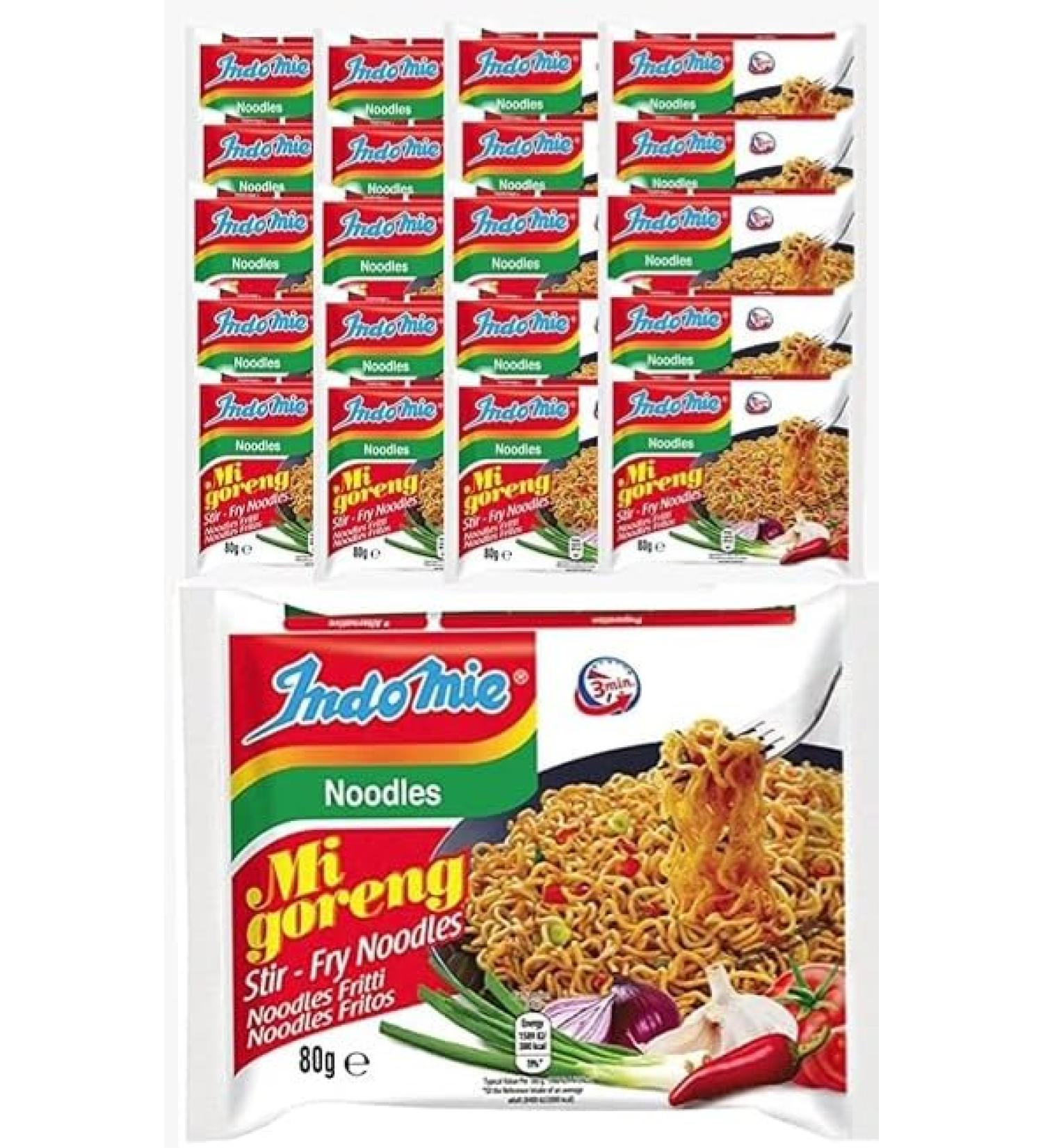 Indomie Mi Goreng Stir-Fry Noodles - Original Flavor 80g (Pack of 20) | Authentic Indonesian Instant Noodles | Versatile Meal Option | Ready in 3 Minutes - Buy Online on SooperMarket.com