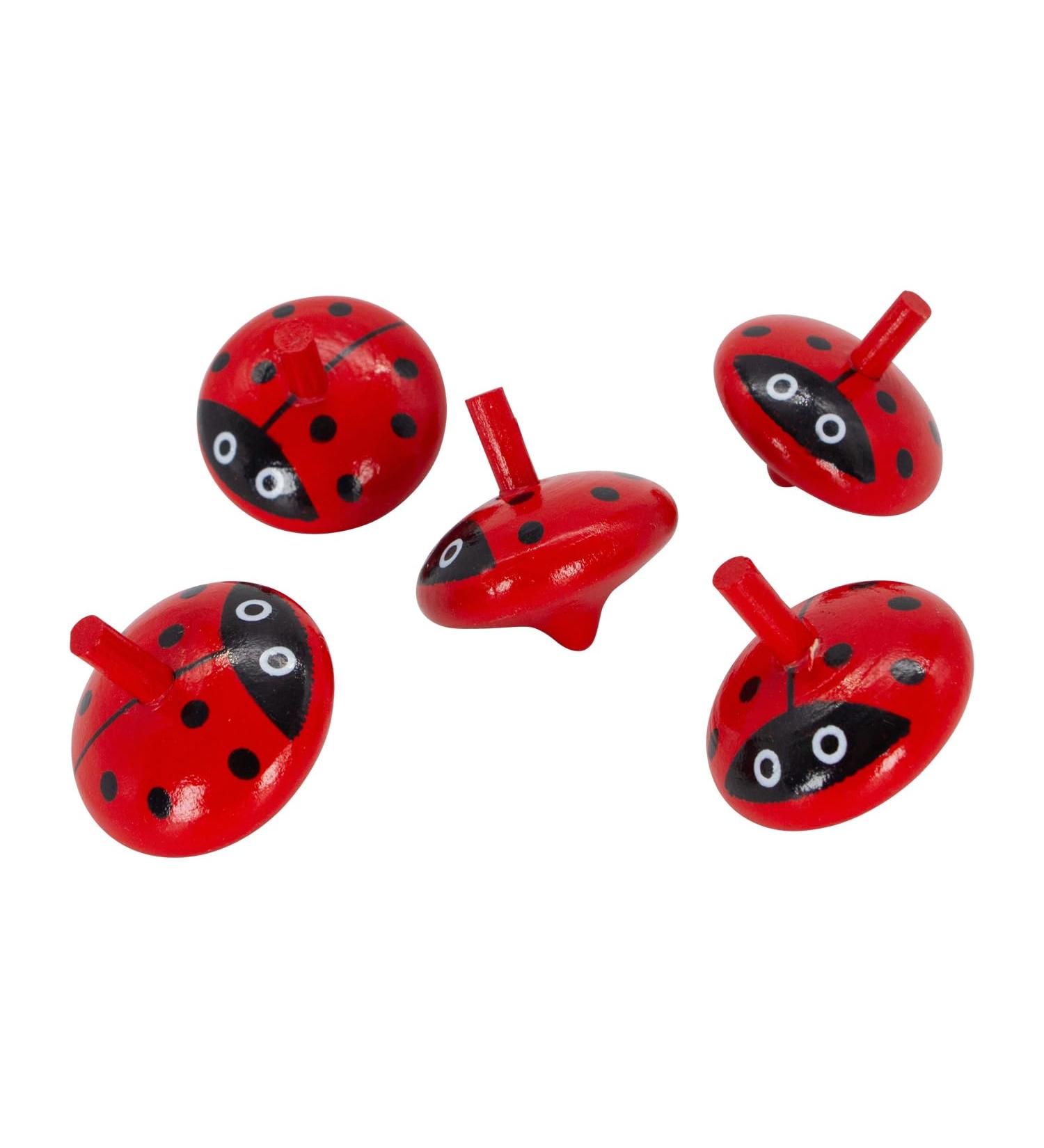 GICO Ladybird wooden spinning top - Children's wooden spinning top set with 5 colorful spinning tops H 3.5 cm D 3.5 cm - 6463