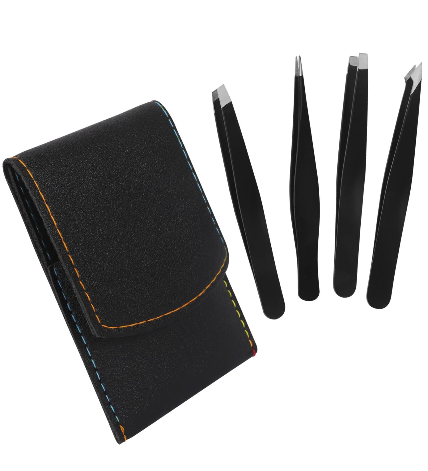 Classycoo Professional Eyebrow Tweezers Set - 4Pcs Stainless Steel Precision Kit for Eyebrows, Facial Hair, Ingrown Hair & Splinter Removal - Black - Buy Online on SooperMarket.com