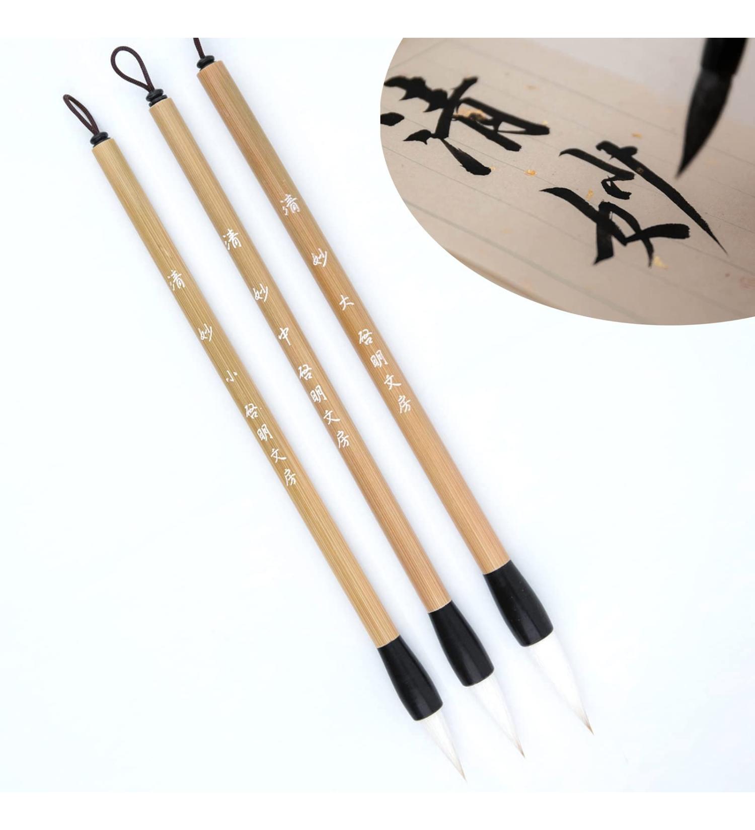 QingMiao Weasel Hair Chinese Brush Set for Calligraphy - 3 Pack (SML) - 2-10cm - Regular Script, Running Script, Cursive - Buy Online on SooperMarket.com