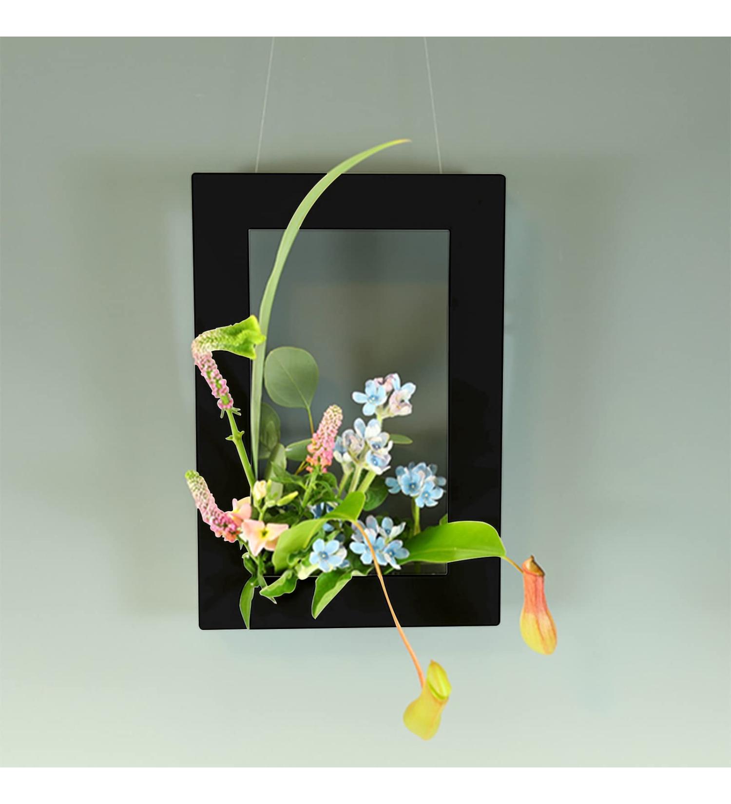 Floral Arranging Vase Set: Black Rectangle Photo Frame Shaped Plastic Ikebana Vases with Flower Frog - Ideal for Ikebana Floral Art Home Decor - Buy Online on SooperMarket.com