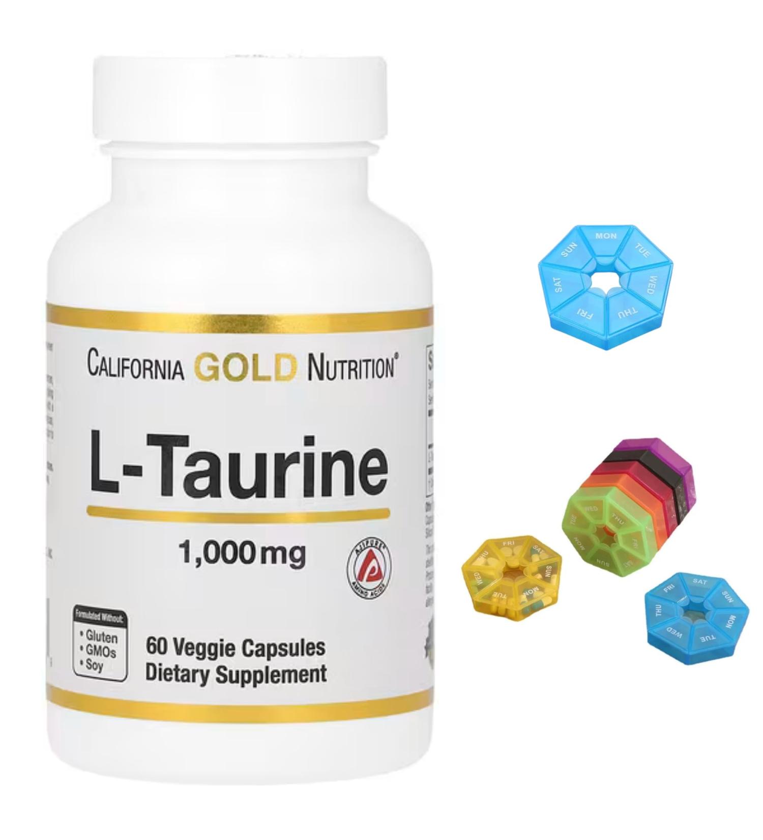 L-Taurine Compatible With California Gold Nutrition 1 000 mg 60 Veggie Capsules + Bonus Pill Organizer Weekly Pill Organizer Mini - Buy Online on SooperMarket.com