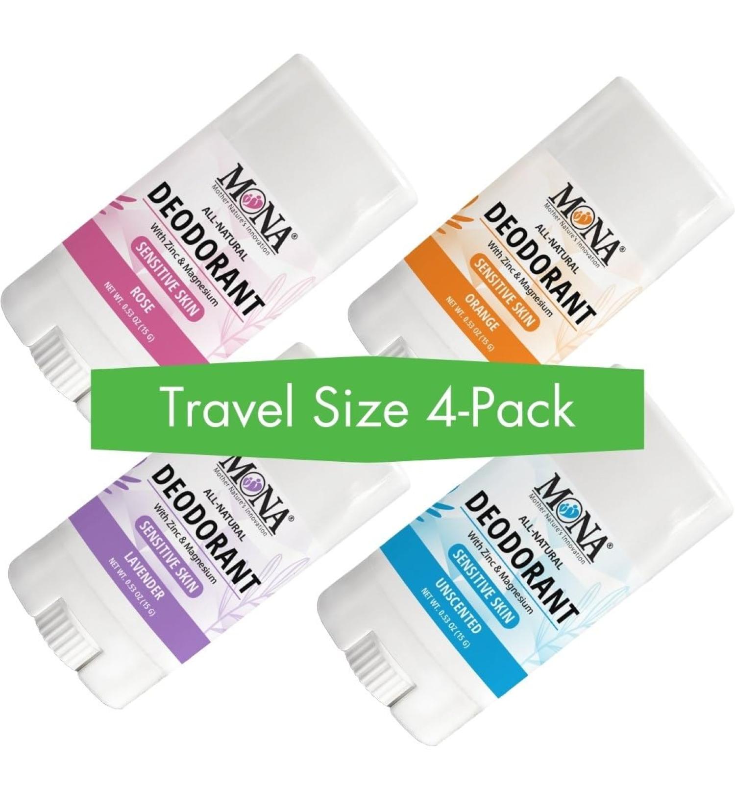 MONA All Natural MINI DEORORANT For Women & Men | Vegan & Safe for Sensitive Skin | Aluminum & Baking Soda free Deodorant with All Natural Fragrance | (Travel 4-Pack VAR-1 (0.53 Oz each)) - Buy Online on SooperMarket.com