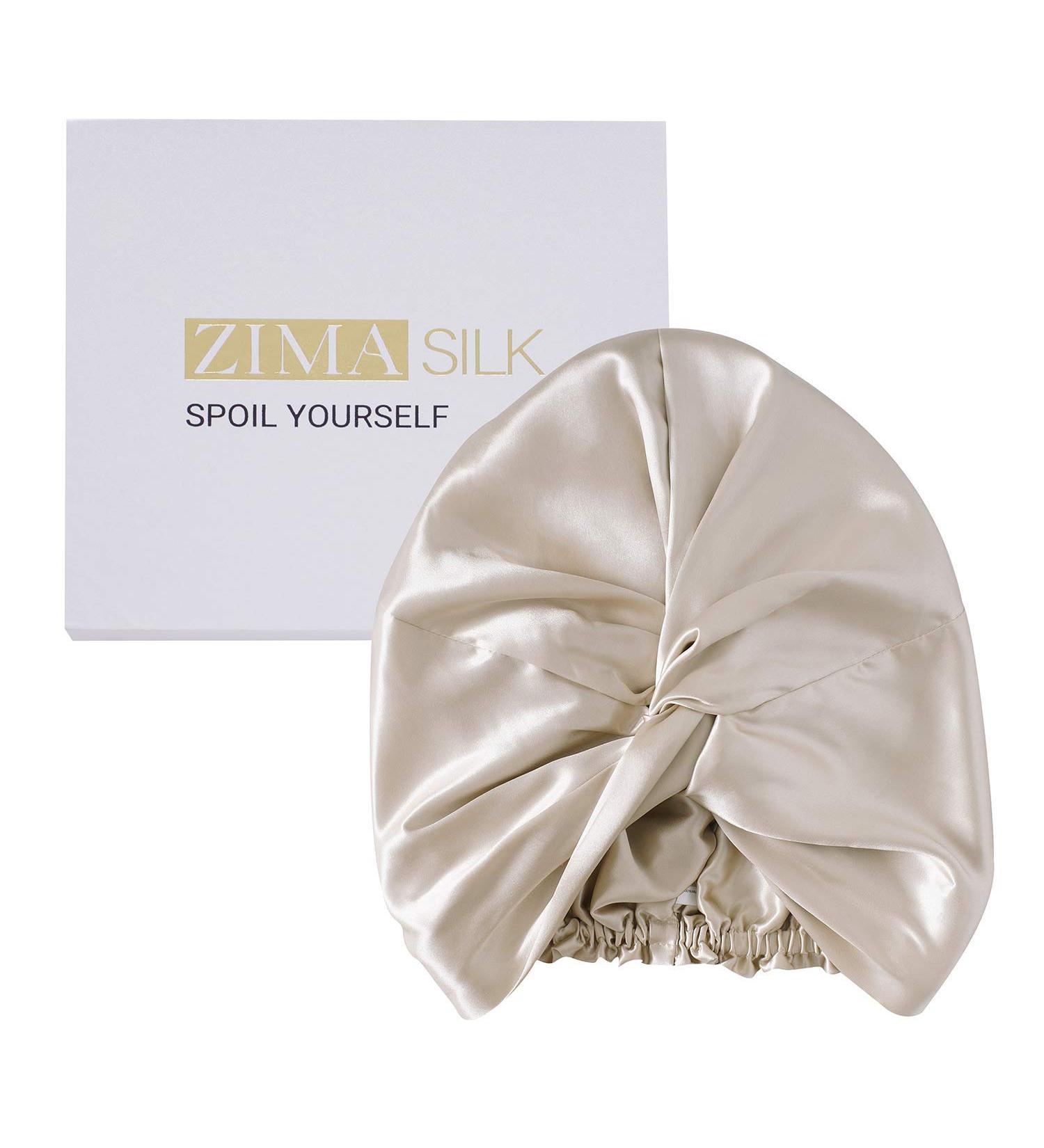 ZIMASILK 22 Momme 100% Mulberry Silk Sleep Cap for Women - Beige Silk Hair Wrap Bonnet - Buy Online on SooperMarket.com