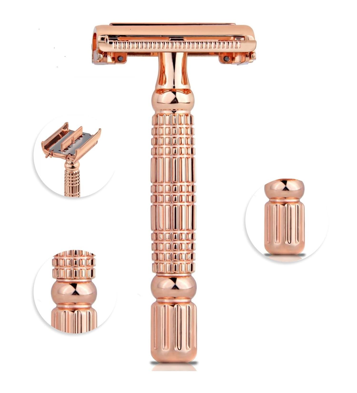 Kanzy Butterfly Rose Gold Safety Razor for Women & Men - Double Edge Single Blade Metal Reusable Shaving Kit for Perfect Shave - Buy Online on SooperMarket.com
