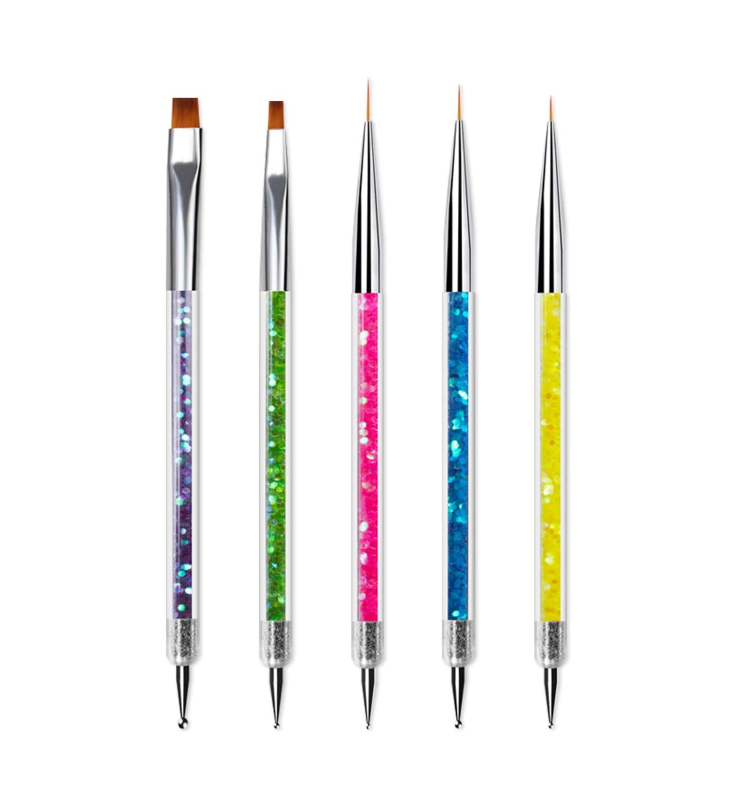 Sularpek 5 Pcs Double Ended Nail Design Brushes - Nail Art Point Drill Drawing Kit in Purple, Green, Pink, Blue, Yellow - Buy Online on SooperMarket.com