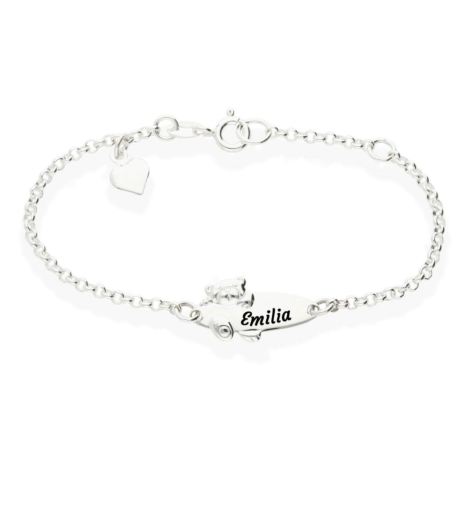 Baby Teddy Children's Bracelet - Engraved 925 Silver 14cm & 16cm - Perfect Gift for Birth & Baptism - Personalized Lucky Charm for Girls - Buy Online on SooperMarket.com