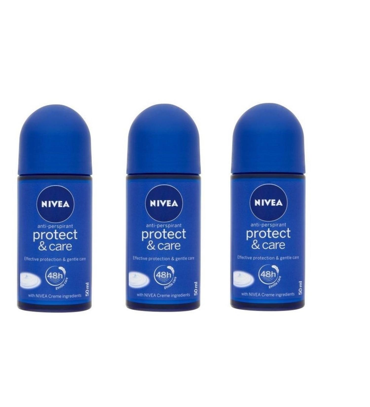 3x Nivea Protect & Care Anti-perspirant Deodorant Roll On for Women (Pack of 3)