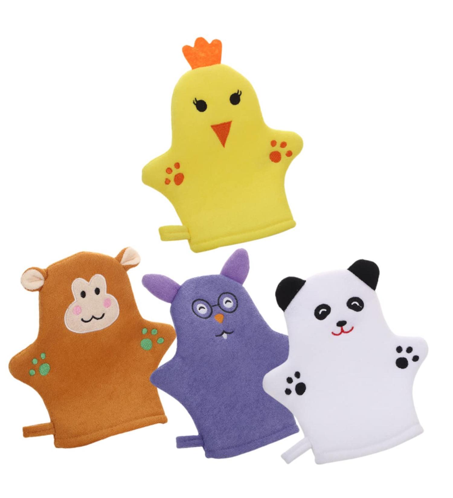 NOLITOY 4pcs Animal Shaped Exfoliating Bath Loofahs & Wash Mitts - Soft Polyester Shower Sponges for Kids - Gentle Body Massage & Cleansing - Buy Online on SooperMarket.com