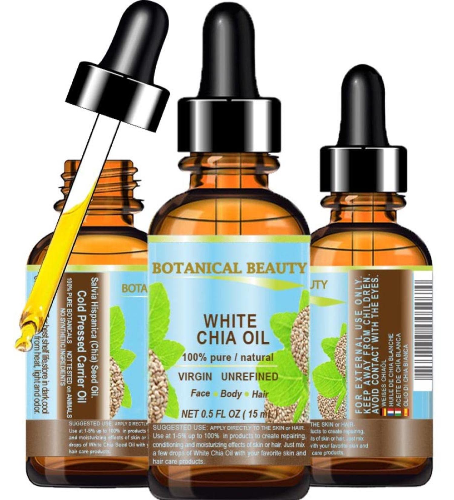 Botanical Beauty White Chia Seed Oil | 100% Pure Natural Virgin Cold-Pressed | 0.5 Fl oz for Face Skin Hair & Nails | Rich in Vitamin E - Buy Online on SooperMarket.com