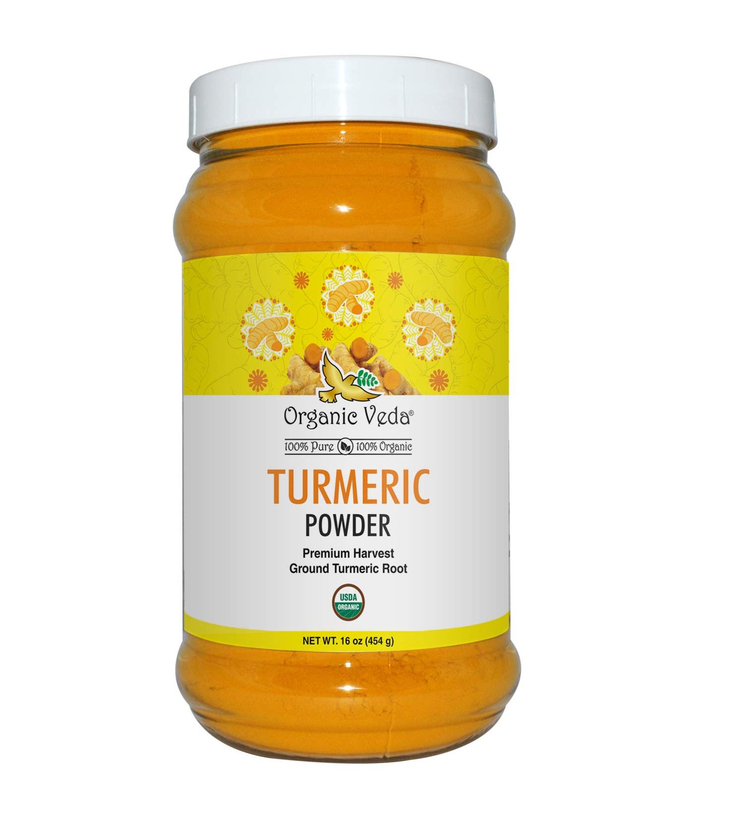 Organic Veda Turmeric Powder - 100% Pure USDA Certified Ultra-Fine Root Powder with Natural Curcumin - Premium Harvest from India - Ideal for Cooking, Milk, Smoothies (16 oz) - Buy Online on SooperMarket.com