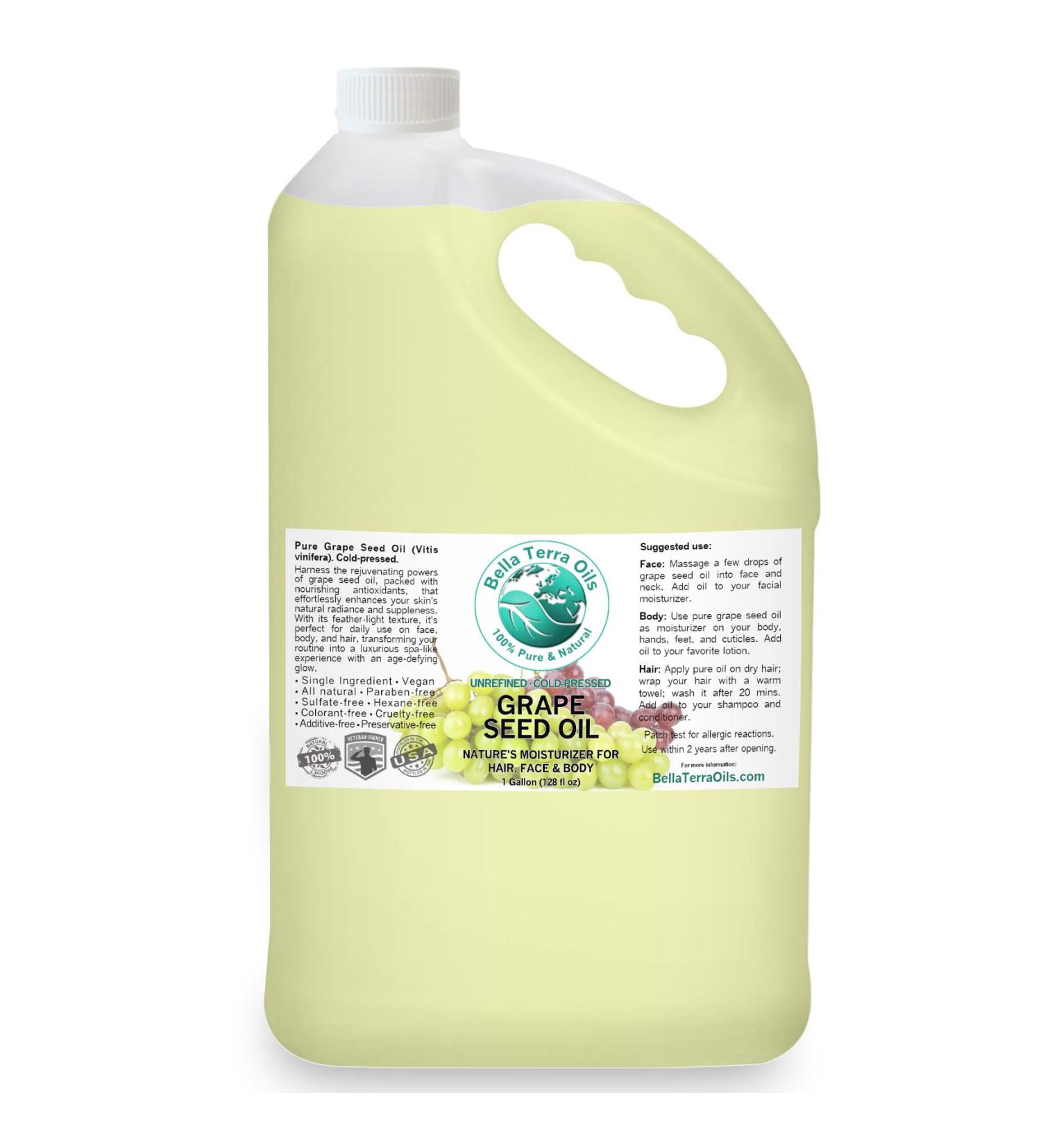 Bella Terra Oils Pure Grape Seed Oil - Antioxidant-Rich Lightweight 1 Gallon for Radiant Skin & Frizz-Free Hair (Pack of 10 - 12.8 Fl Oz) - International Shipping Available - Buy Online on SooperMarket.com