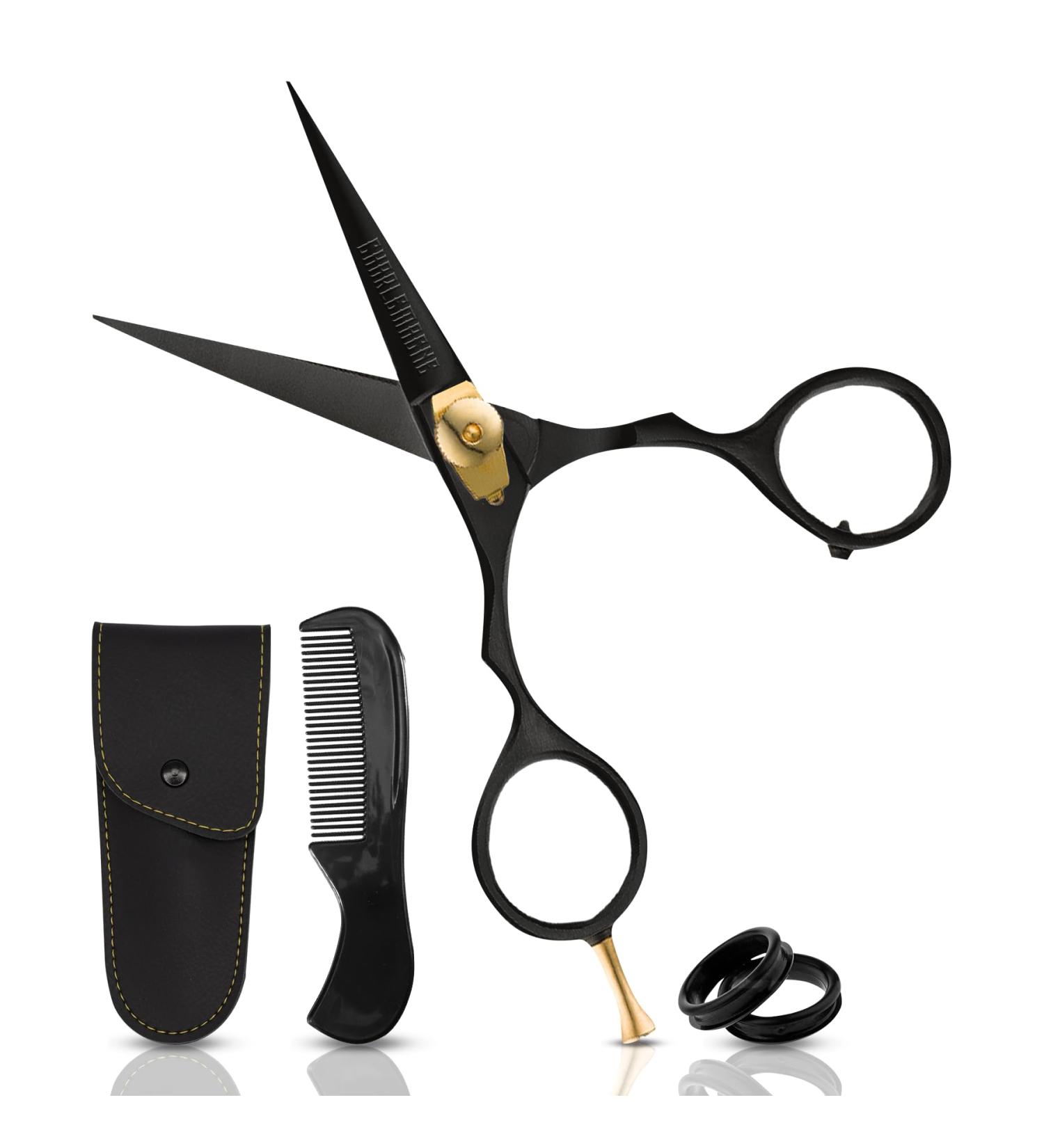 5.5 Ontaki Premium Hand Forged Japanese Steel Scissors for Hair Beard & Mustache - Bartscher Black Trim Tool - Buy Online on SooperMarket.com