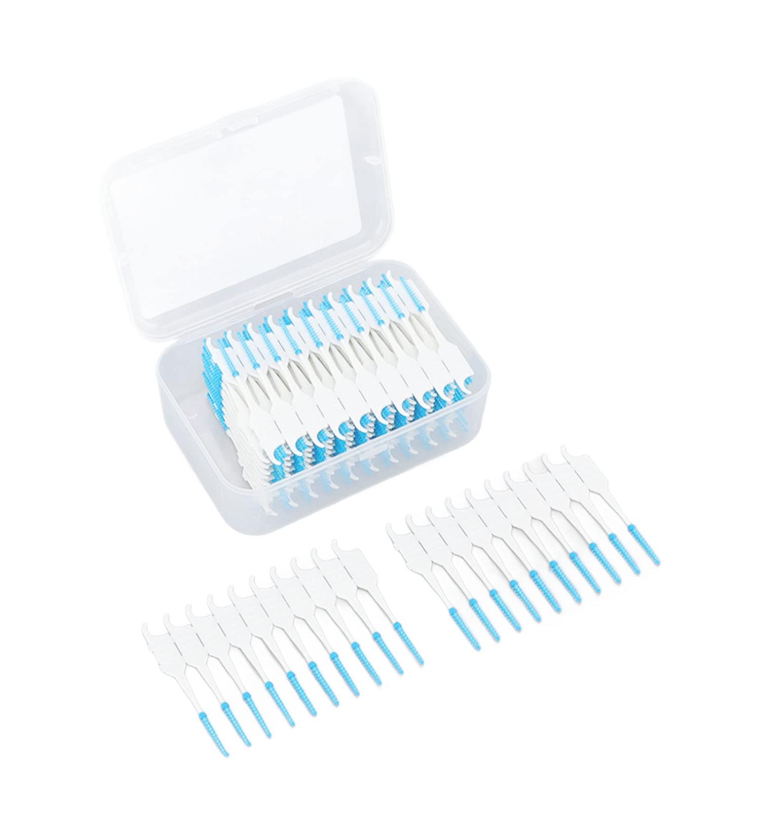 200 Soft Interdental Brushes with Floss & Case | Portable Oral Care Tool | Blue Silicone Head - Perfect for Fresh Breath & Dental Hygiene - Buy Online on SooperMarket.com