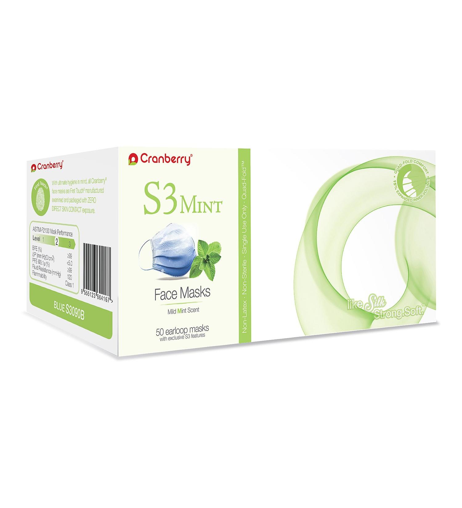 S3090B Cranberry Series S3090 Mint Scented Earloop Face Mask Blue (Pack of 50) Blue 50
