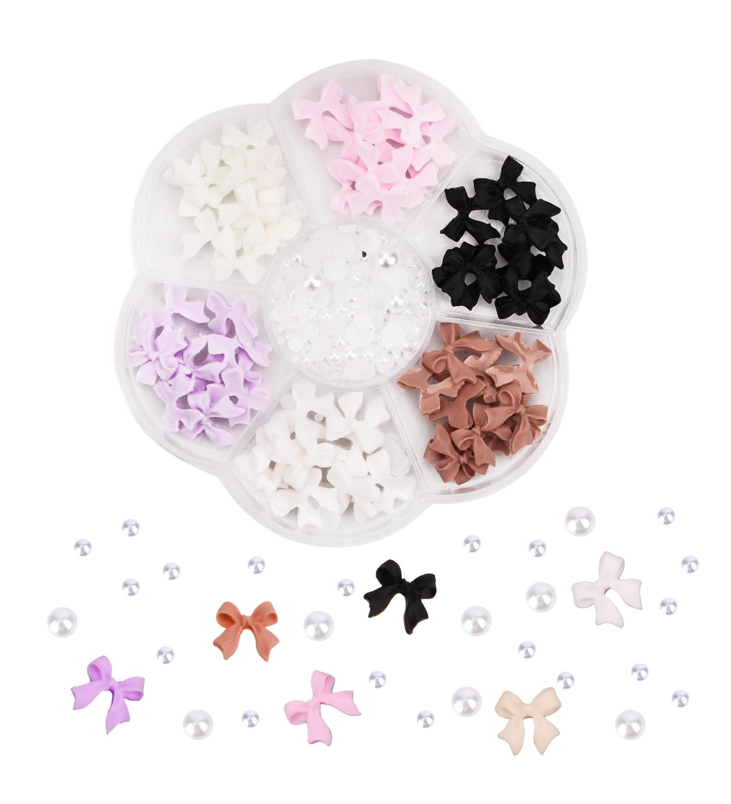 3D Bow Nail Charms 6 Colors Tiny Bow Charm with Pearl Stone Nail Design Colorful Nail Decorations for Jewelry Clothes Shoes DIY Craft - Buy Online on SooperMarket.com