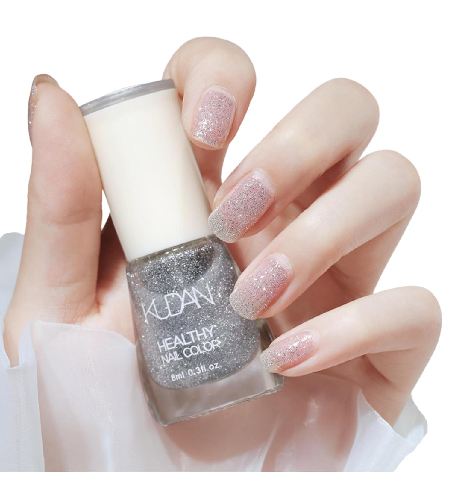 TBeautfave Silver Glitter Nail Polish Quick Dry Nail Polish Long Lasting Nail Varnish Pastel Nail Polish Non-Toxic Water Based Formula Breathable Nail Polish for Home DIY Nail Art ShinySilver - Buy Online on SooperMarket.com