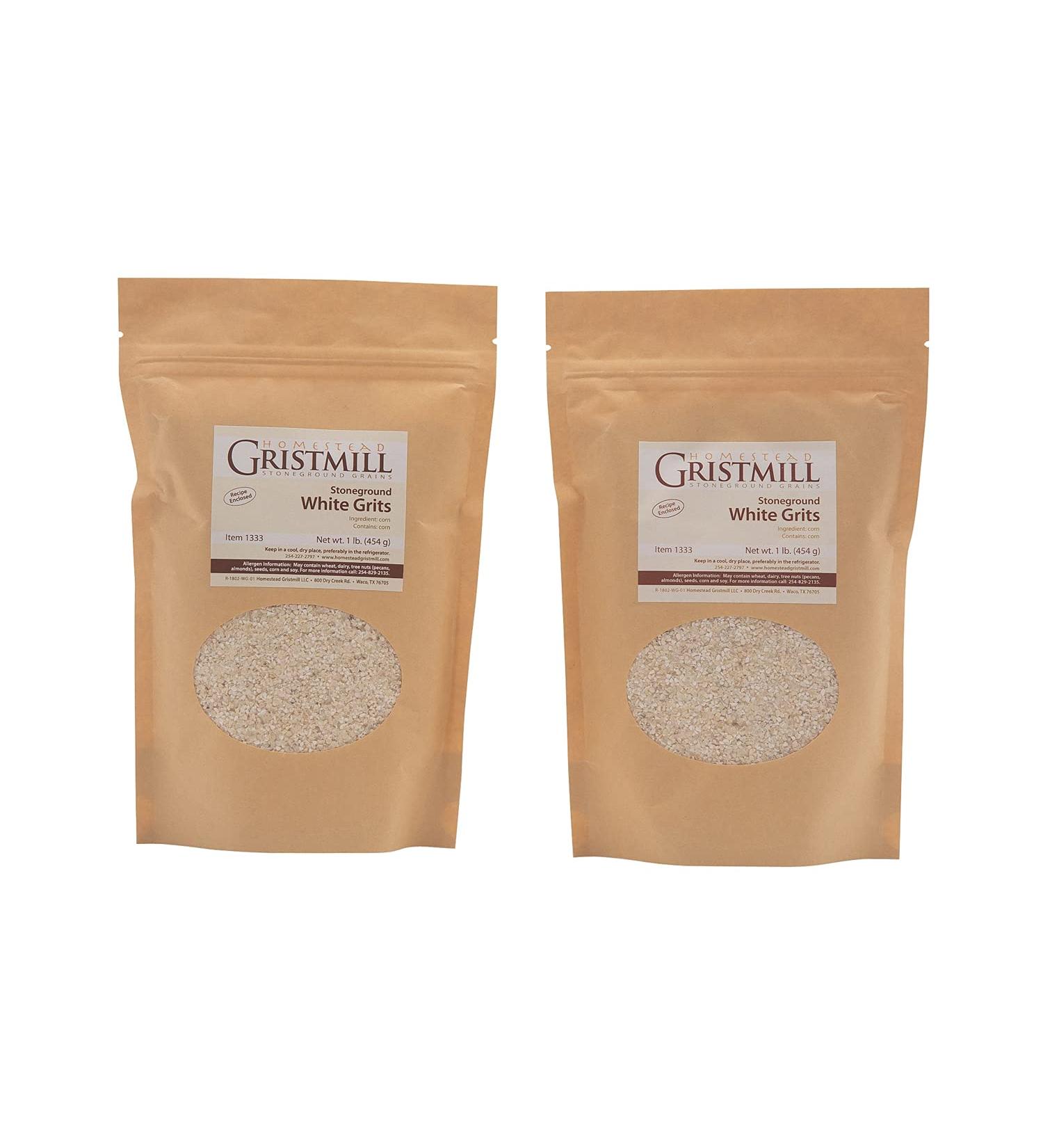 Homestead Gristmill Stone Ground White Corn Grits 2 Pack - Non-GMO, Chemical-Free, Made in USA - 1 lb - Buy Online on SooperMarket.com