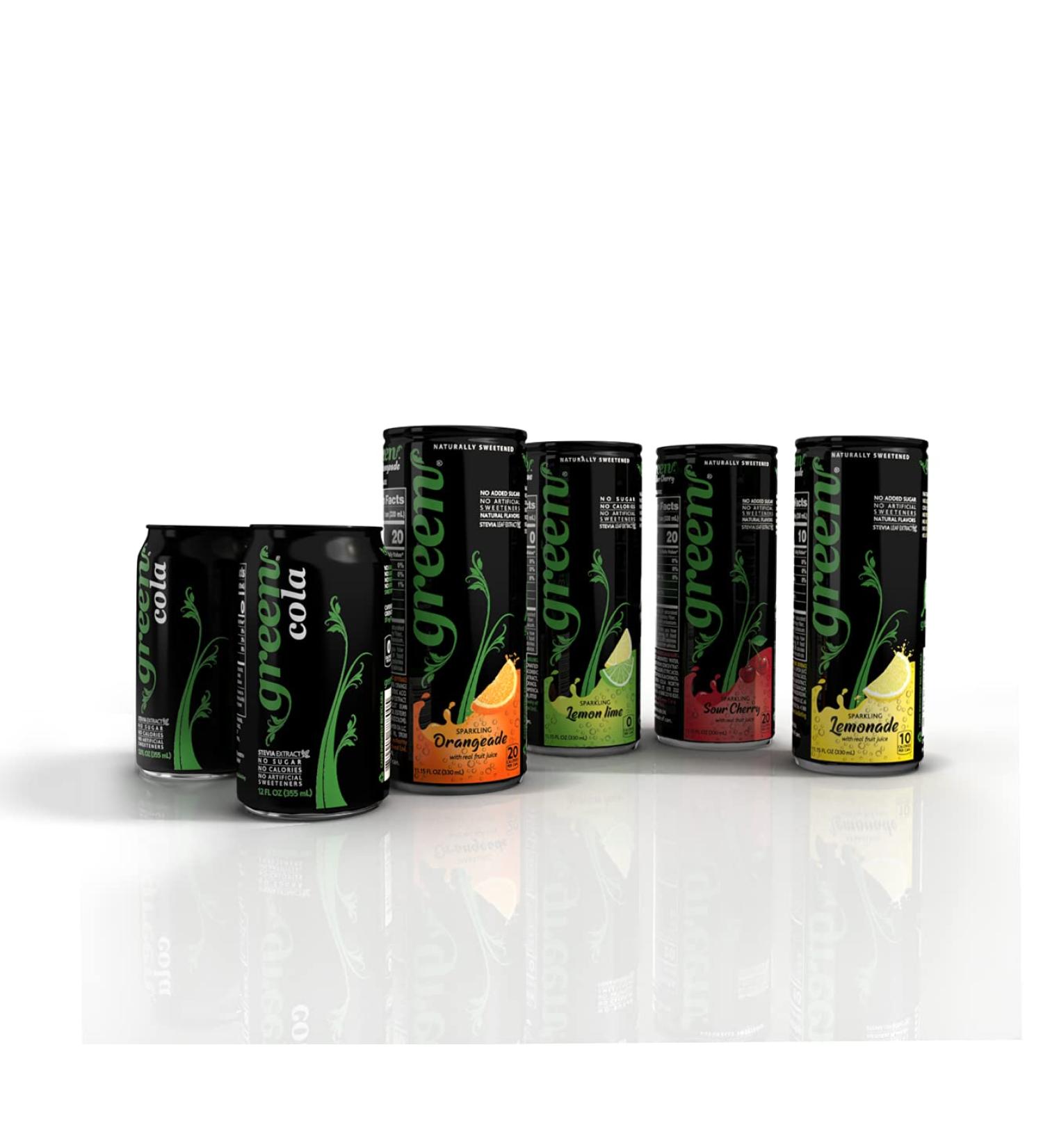 Green Soft Drinks Variety pack  Five different variants with No added Sugar  Naturally Sweetened with 100% Stevia Leaf Extract  Carbonated Soda with real juice  Pack of 6 cans - Buy Online on SooperMarket.com
