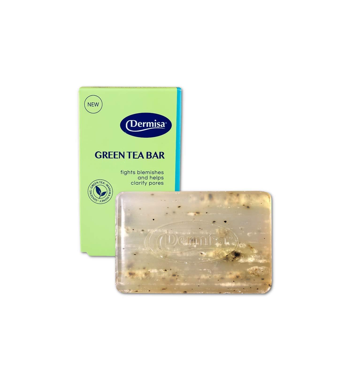 Dermisa Green Tea Bar | Gentle Cleansing & Exfoliation | Antioxidants Green Tea, Manuka Honey, Ginseng | Paraben & Sulfate Free | 3oz Pack - Buy Online on SooperMarket.com
