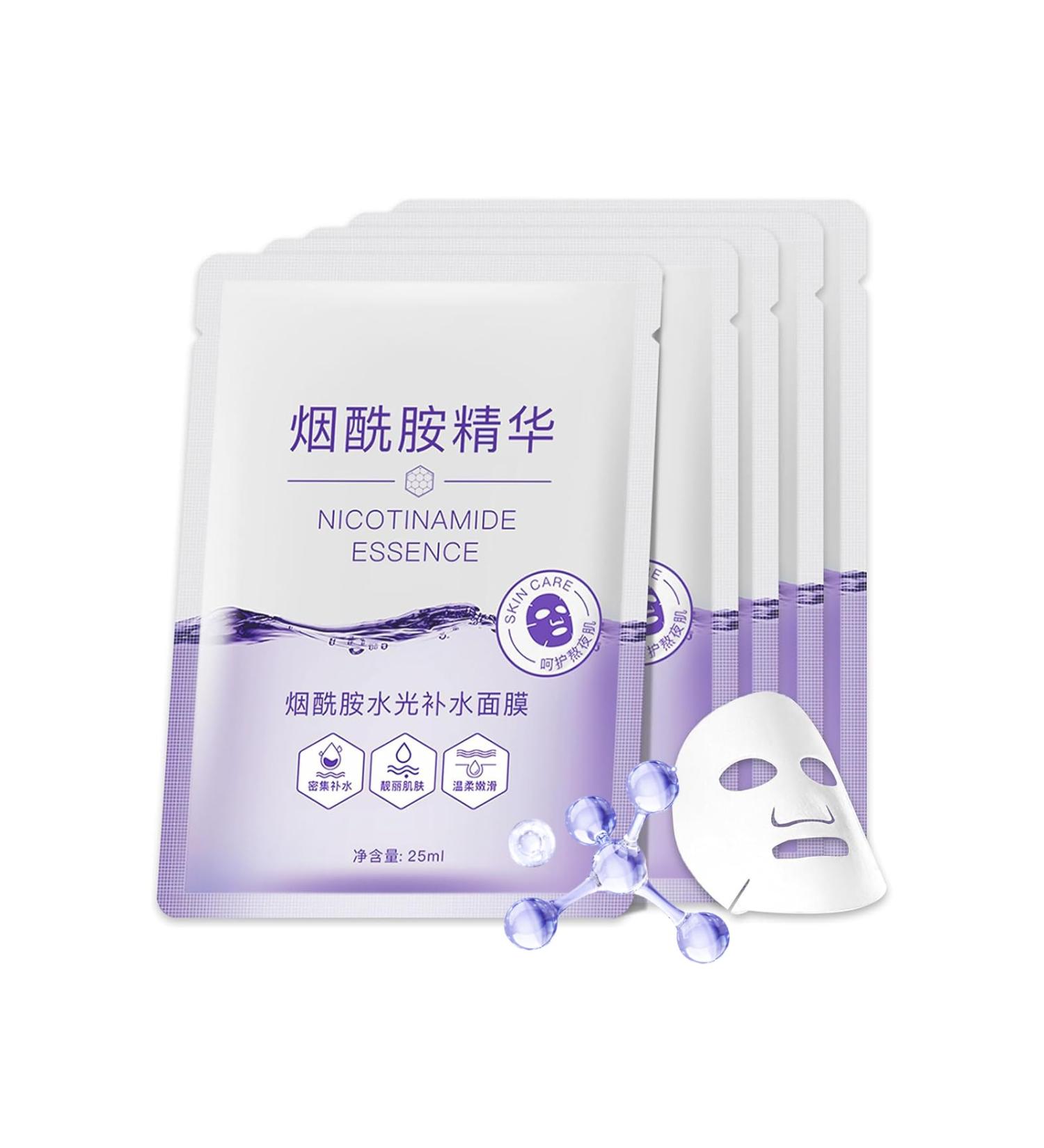 Niacinamide Sheet Mask Niacinamide & Hyaluronic Acid Face Mask Set Hydrating Face Mask Evens Skin Tone Face Masks Skincare Face Masks Beauty For Dehydrated Dull and Tired Skin 5PC - Buy Online on SooperMarket.com