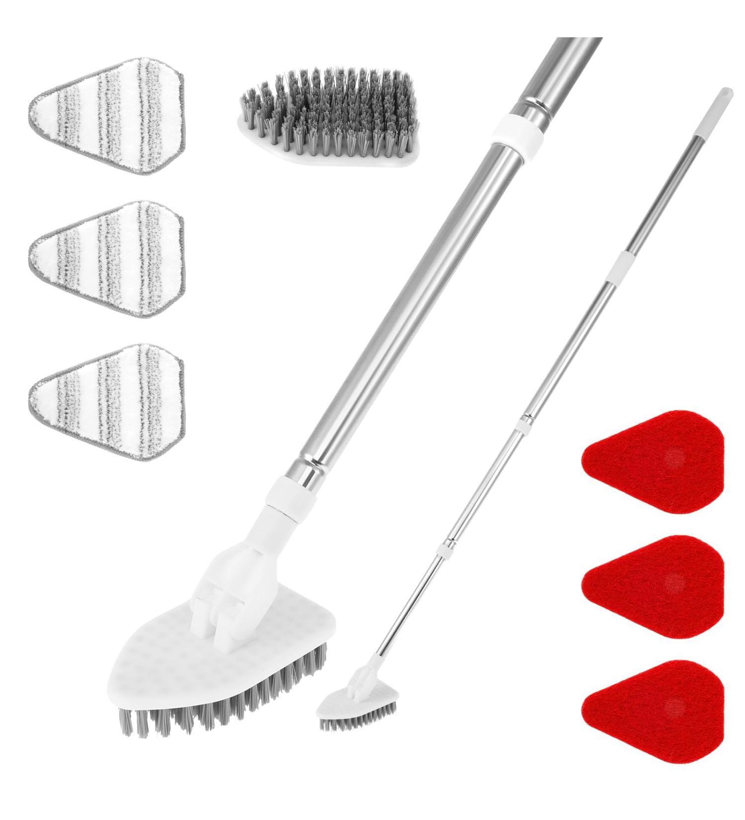 Keyohome Scrub Cleaning Brush with Telescopic Handle 180 Rotatable Tub Tile Scrubber Brush Detachable Shower Cleaner Brush 3 Kinds Brush Heads Stiff Bristle Scrub Sponge Microfibre Pad - Buy Online on SooperMarket.com