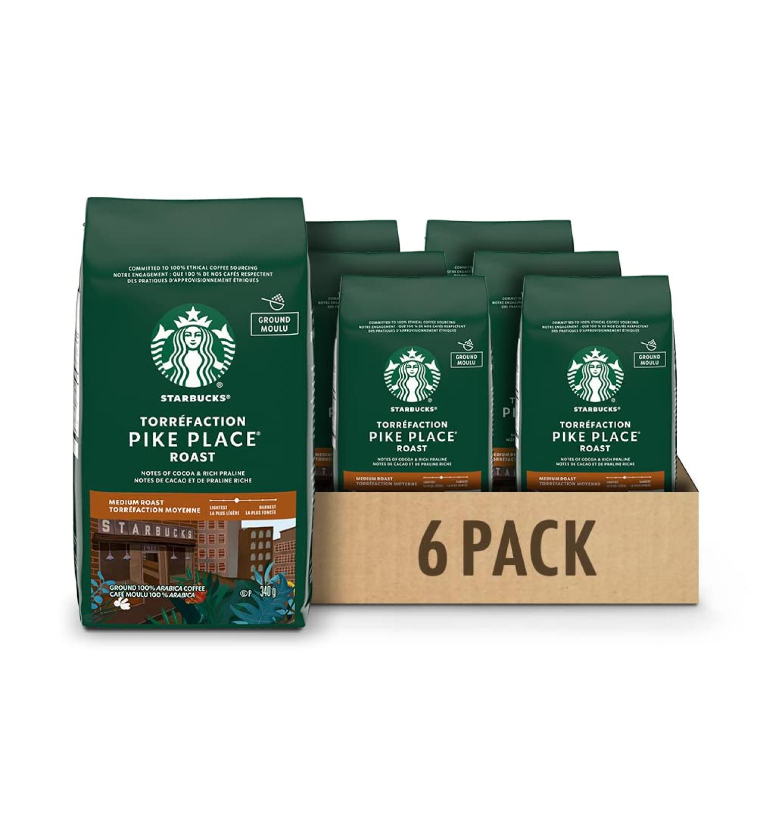 Starbucks Pike Place Ground Coffee Medium Roast Coffee 100% Ground Arabica Beans - 340g Bags (Pack of 6 2040g) - Buy Online on SooperMarket.com