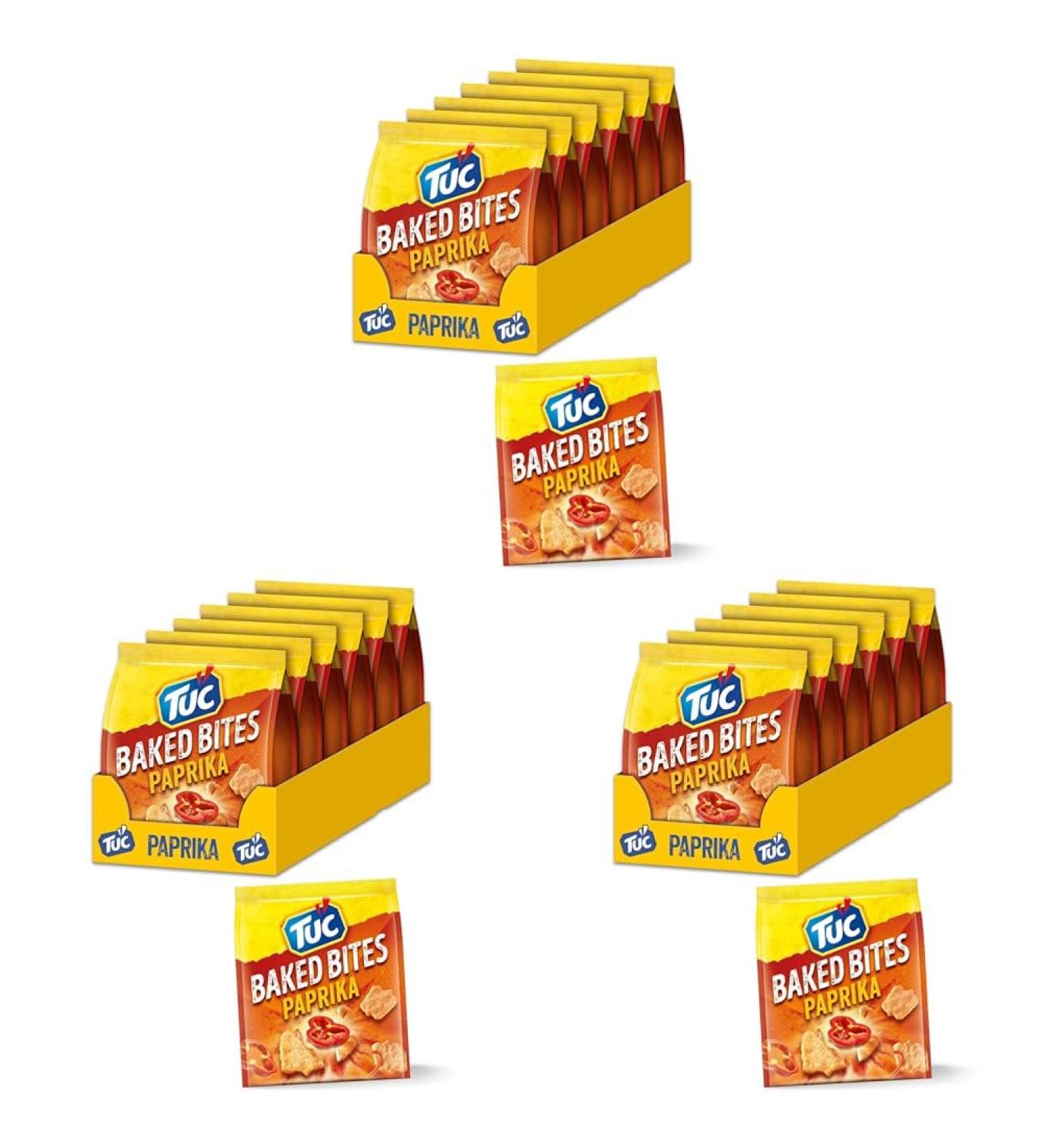 TUC Baked Bits Paprika - 6 x 110g | Large Pack Crackers | Mini-Cracker (3 Pack) | Flavorful Paprika Snacks | International Shipping Available - Buy Online on SooperMarket.com