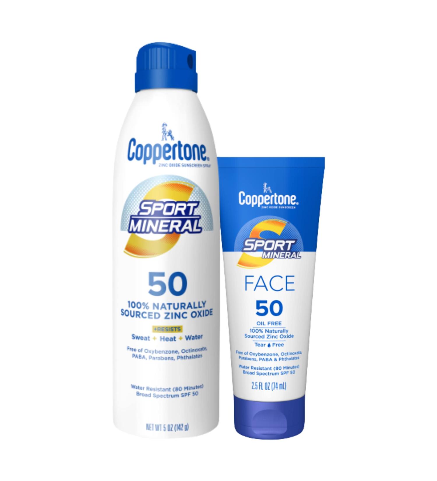 Coppertone SPORT Sunscreen Spray SPF 50 + Zinc Oxide Mineral Face Sunscreen SPF 50 Bundle - Water Resistant Protection Pack - Buy Online on SooperMarket.com