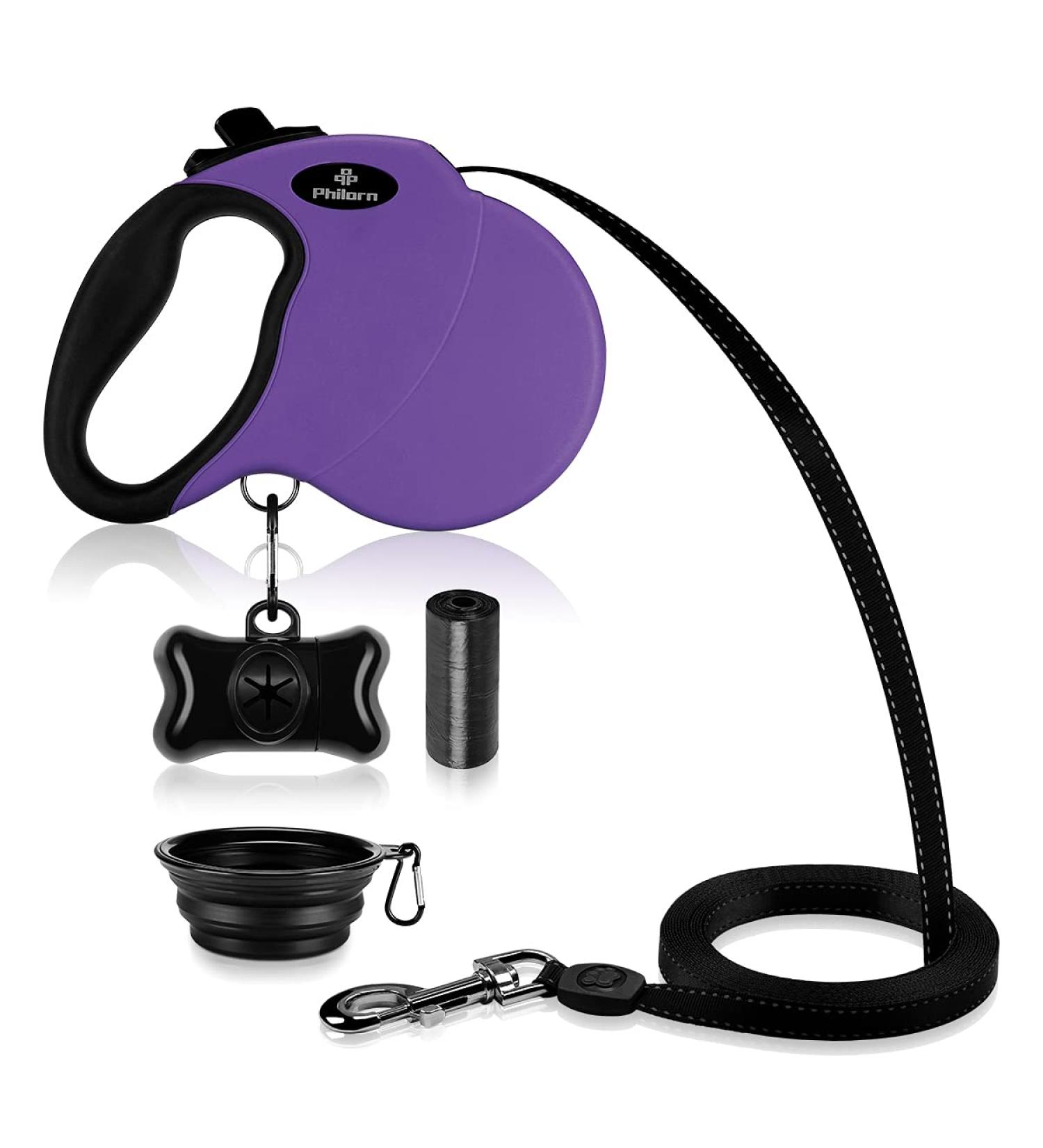Philorn 5m Retractable Dog Leash for Medium to Large Dogs - One-Button Blocking Non-Slip Handle Reflective Up to 50kg - Purple - Buy Online on SooperMarket.com
