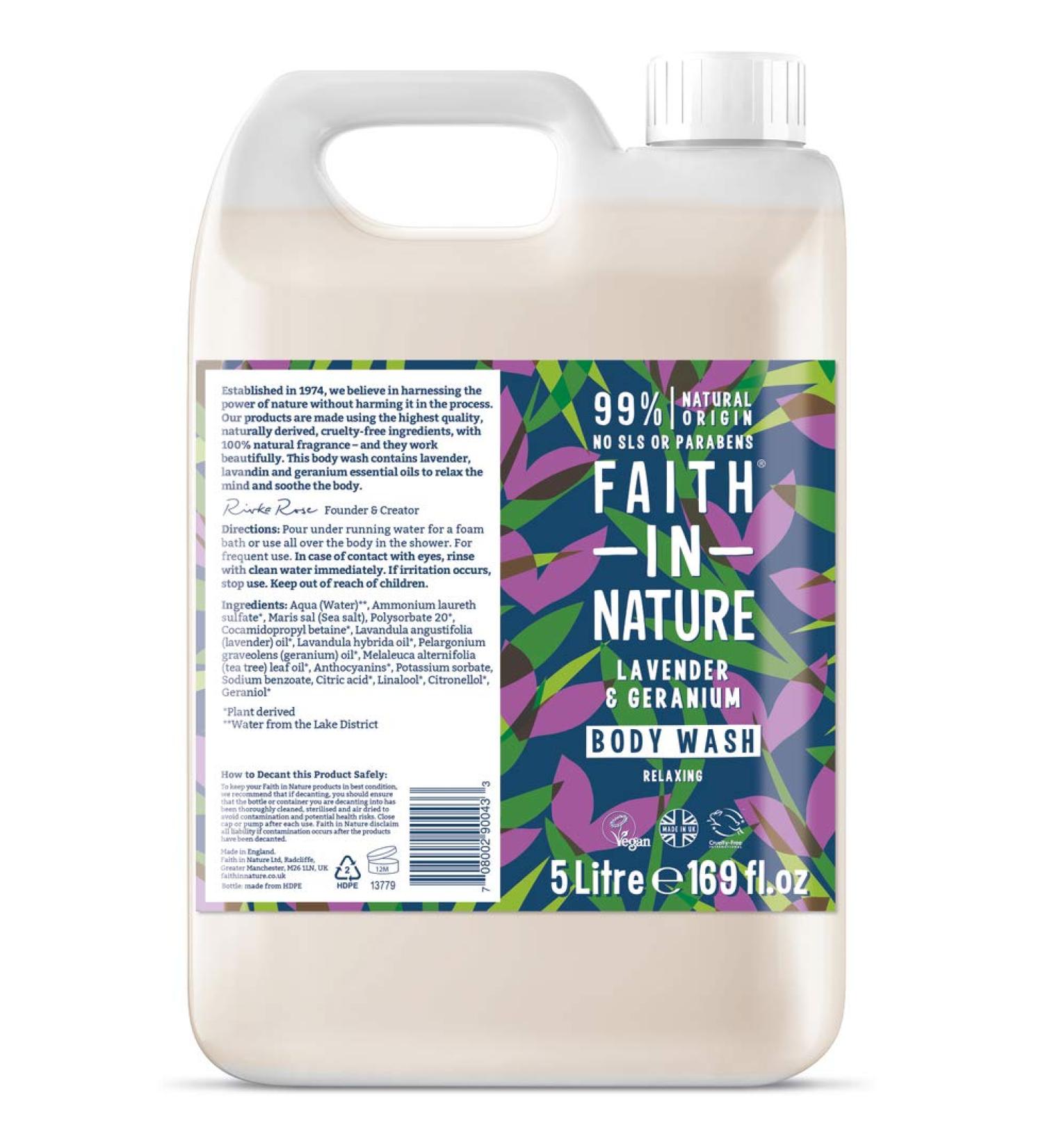 Faith In Nature Lavender & Geranium Body Wash 5L Refill - Vegan & Cruelty Free, No SLS or Parabens - Buy Online on SooperMarket.com