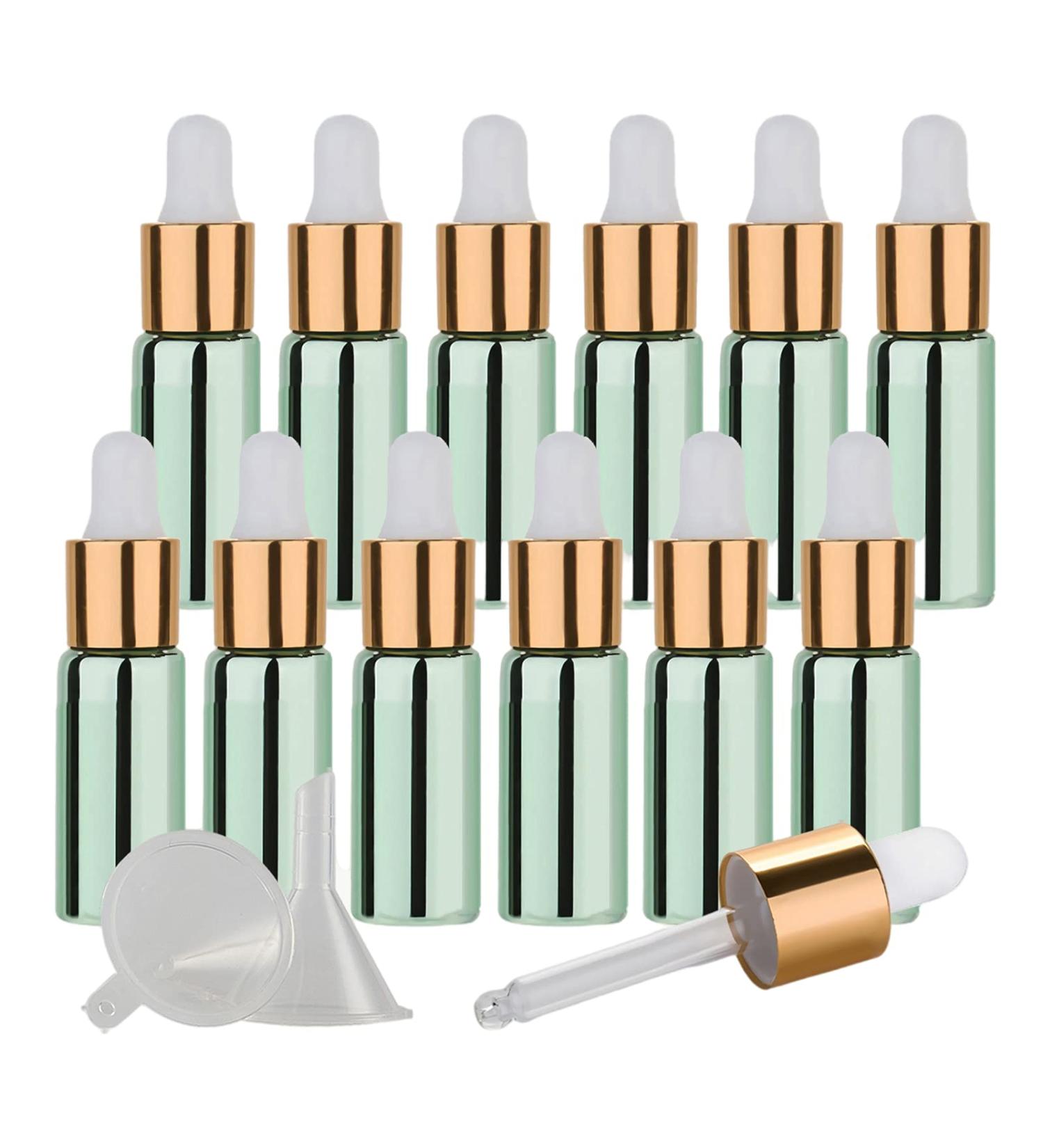 Tianzd 12-Piece 5ml Chrome Green Drip Bottles Set | Glass Pipette & Gold Screw Cap for Perfume & Essential Oils - Buy Online on SooperMarket.com