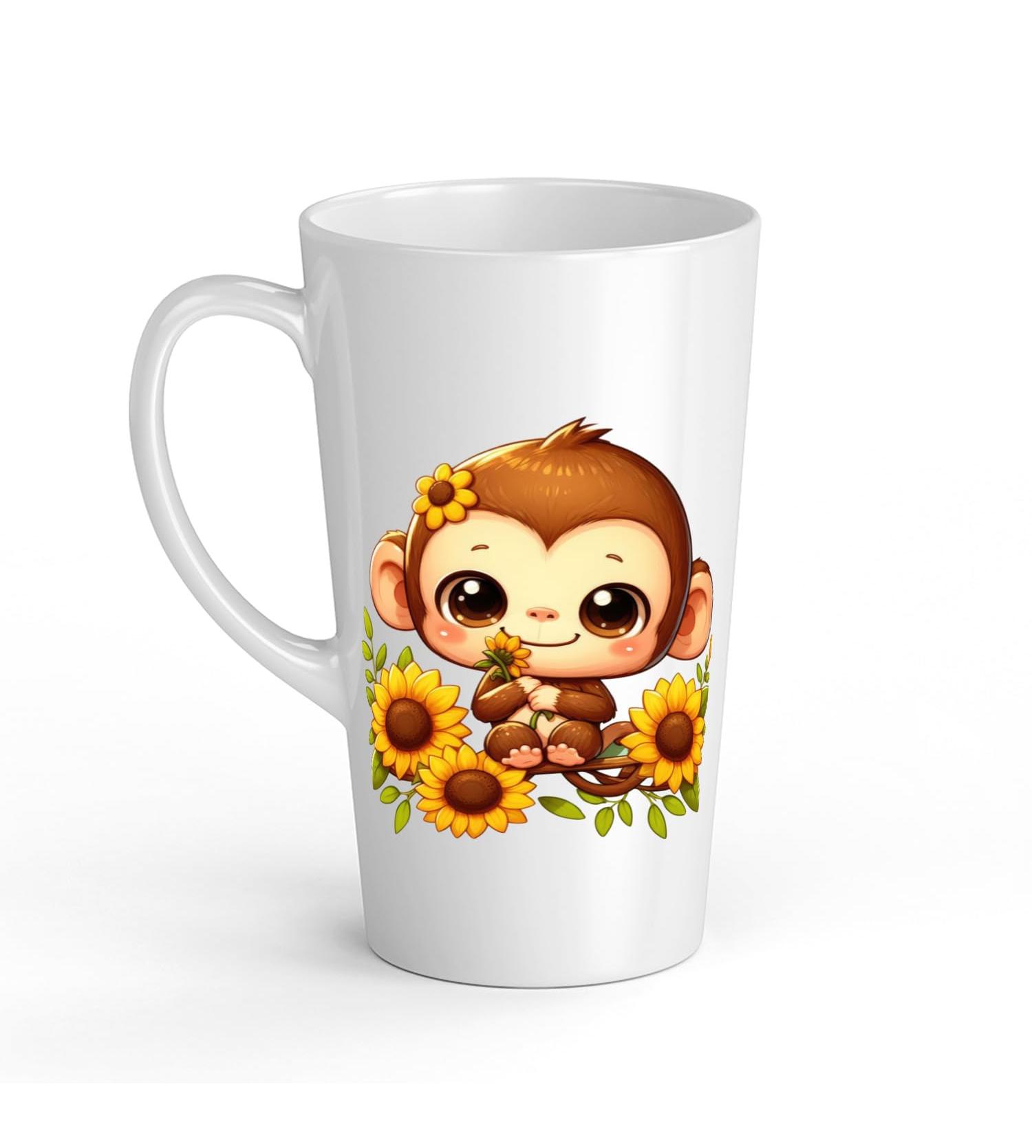 White Ceramic Baby Monkey Mug - Large 483 ml Perfect for Hot Chocolate or Milk Fun and Easy to Use