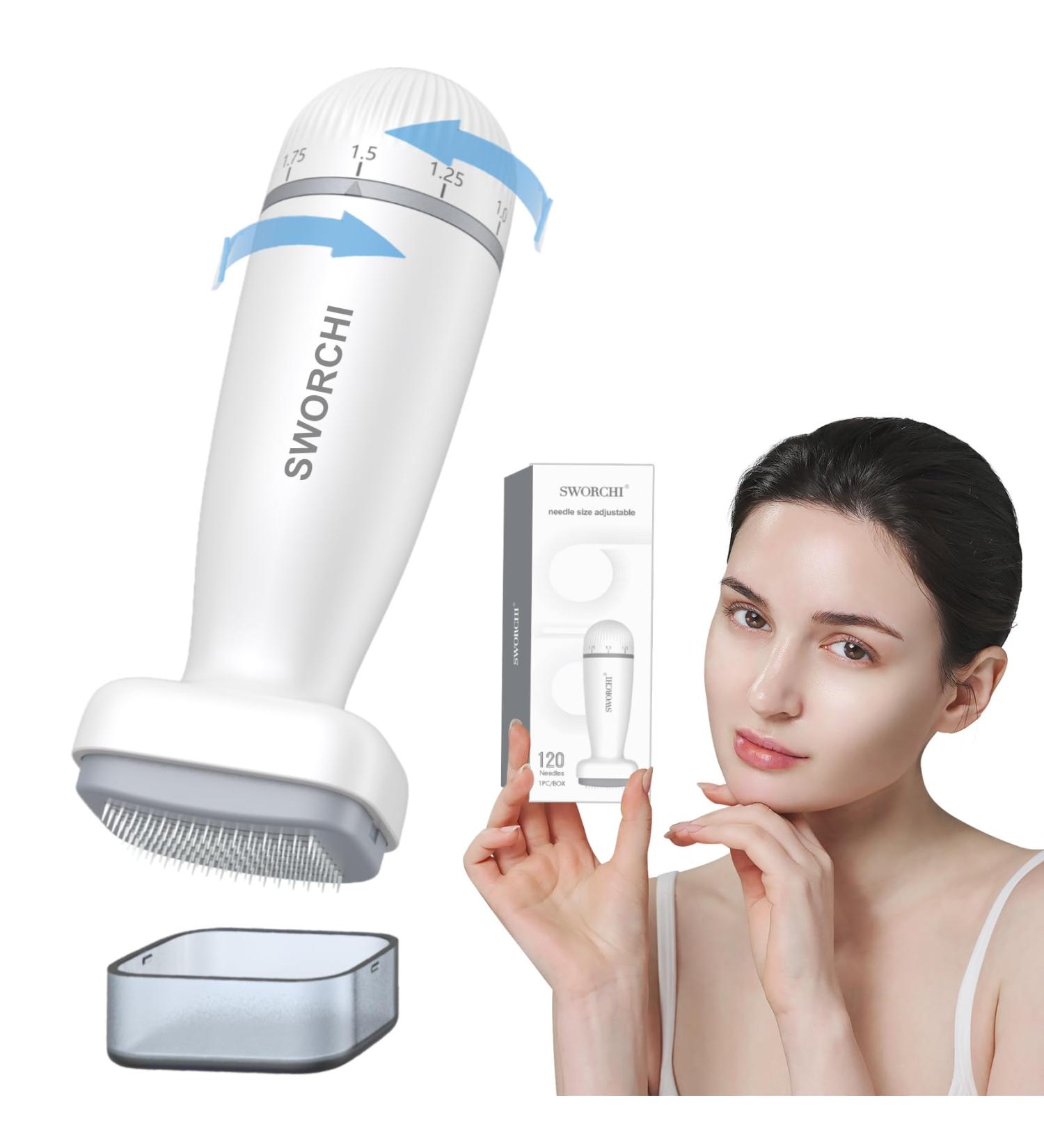 Derma Stamp Microneedling Adjustable Needles with 0-2mm 120 Needles Titanium Microneedle Dermastamp for Men Women Hair Beard Growth Face Body Skin Care - Buy Online on SooperMarket.com