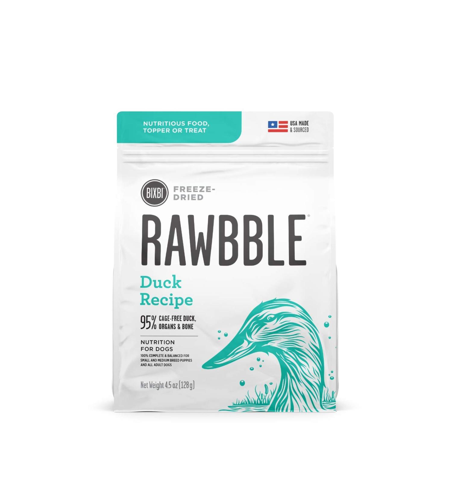BIXBI Rawbble Freeze Dried Dog Food Duck Recipe 4.5 oz - 95% Meat & Organs, No Fillers - USA Made in Small Batches - Buy Online on SooperMarket.com