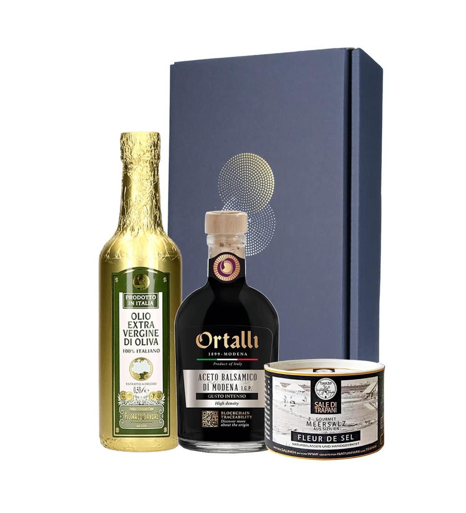 Buy Schlemmerbox Gift Set | Olive Oil from Liguria Fleur de Sel Sea Salt & Aceto Balsamico | International Shipping Available - Buy Online on SooperMarket.com
