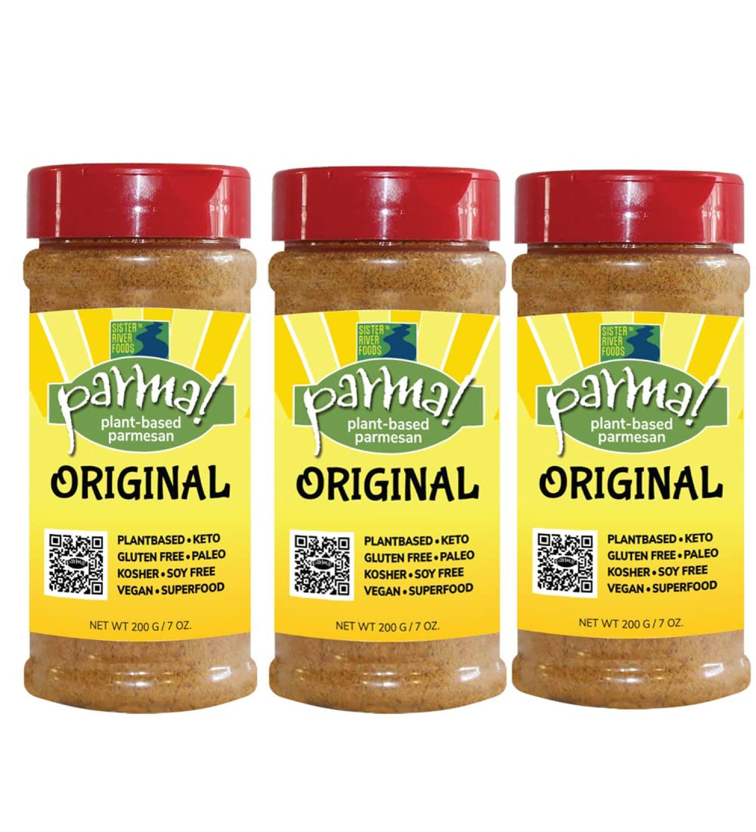 Parma! Vegan Parmesan Original - Gluten-Free Plant-Based Dairy-Free Cheese - 3 x 7oz Bottles - Buy Online on SooperMarket.com