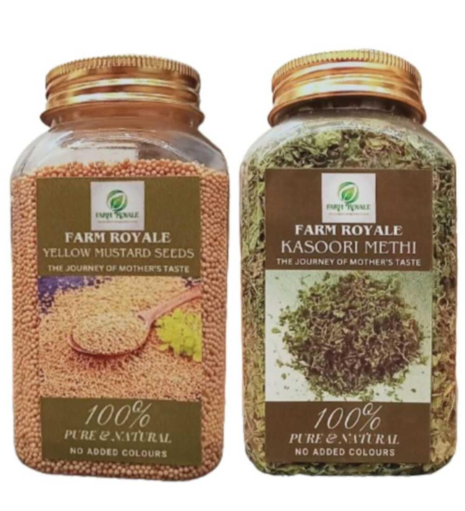 Farm Royale Yellow Mustard/Pili Sarso Whole & Kasuri Methi/kasoori fenugreek leaves-1+1 Combo-(200gm & 50gm)||100% Pure and Natural||Export Quality||Hand picked materrial - Buy Online on SooperMarket.com