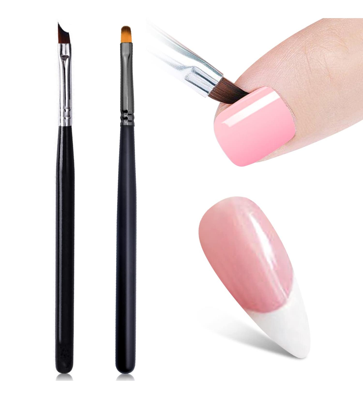 Oblique French Tip Nail Art Brush Set | Manicure Clean-Up & Design Pen | UV Gel & Acrylic Painting | Fine Hair | Black Handle - NB113 - Buy Online on SooperMarket.com