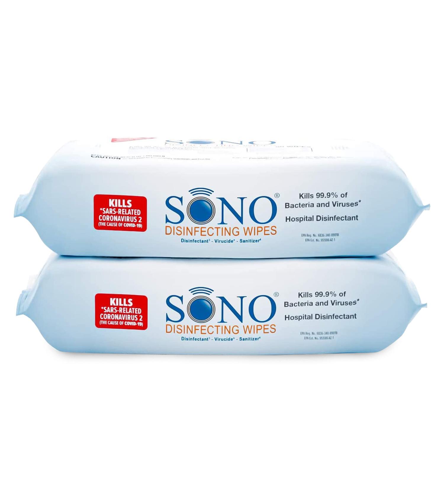SONO Disinfectant Wipes - Alcohol-Free, Medical-Grade, Multi-Surface Antibacterial Cleaning Wipes - 2 Pack x 80 Count - Buy Online on SooperMarket.com
