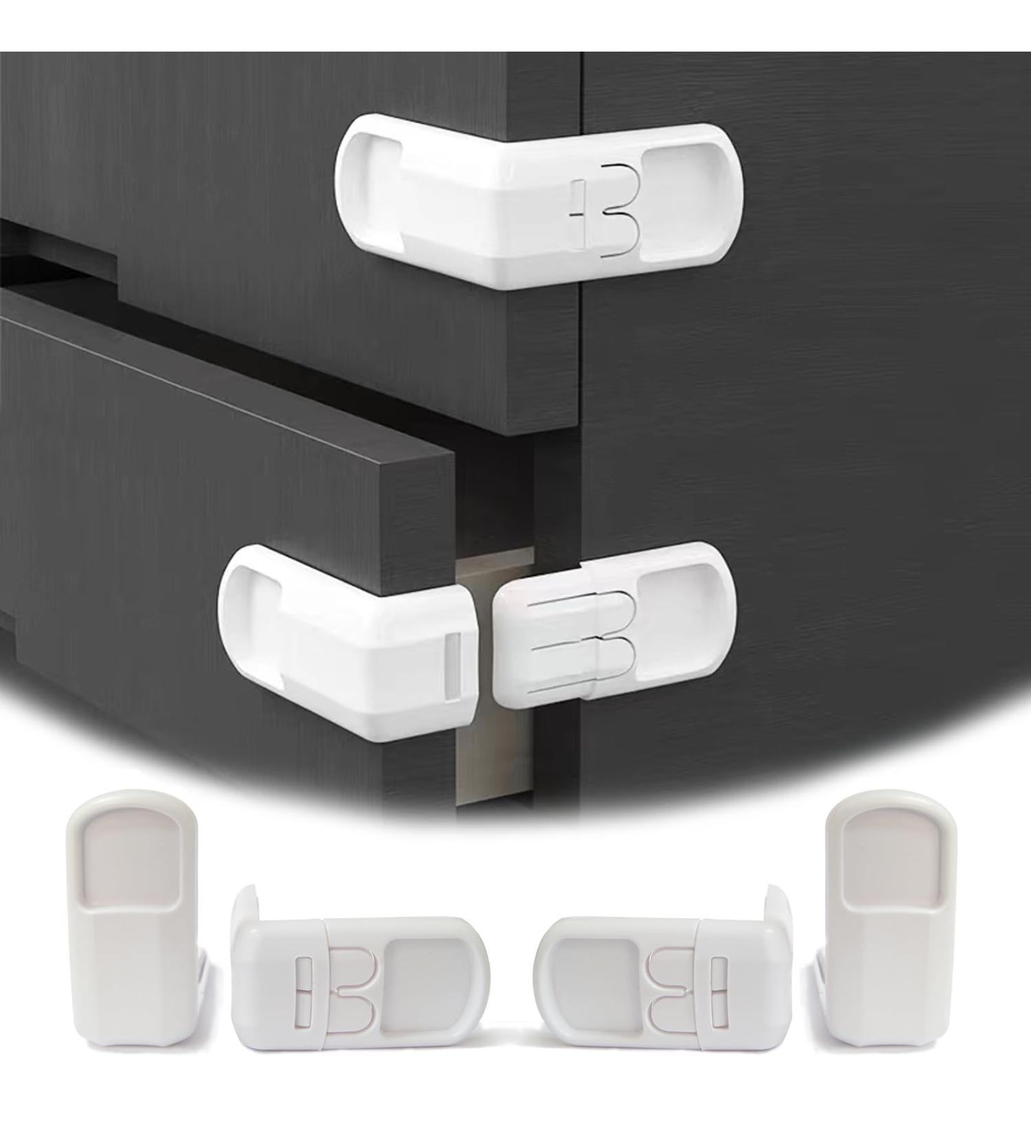 DHinkyoung 4 Pcs Safe Cupboard Locks Update Child Proof Drawer Locks Dual-Button Baby Proofing Corner Locks with Strong Adhesive for Cabinet Cupboard Drawer Refrigerator Oven Trash Toilet - Buy Online on SooperMarket.com