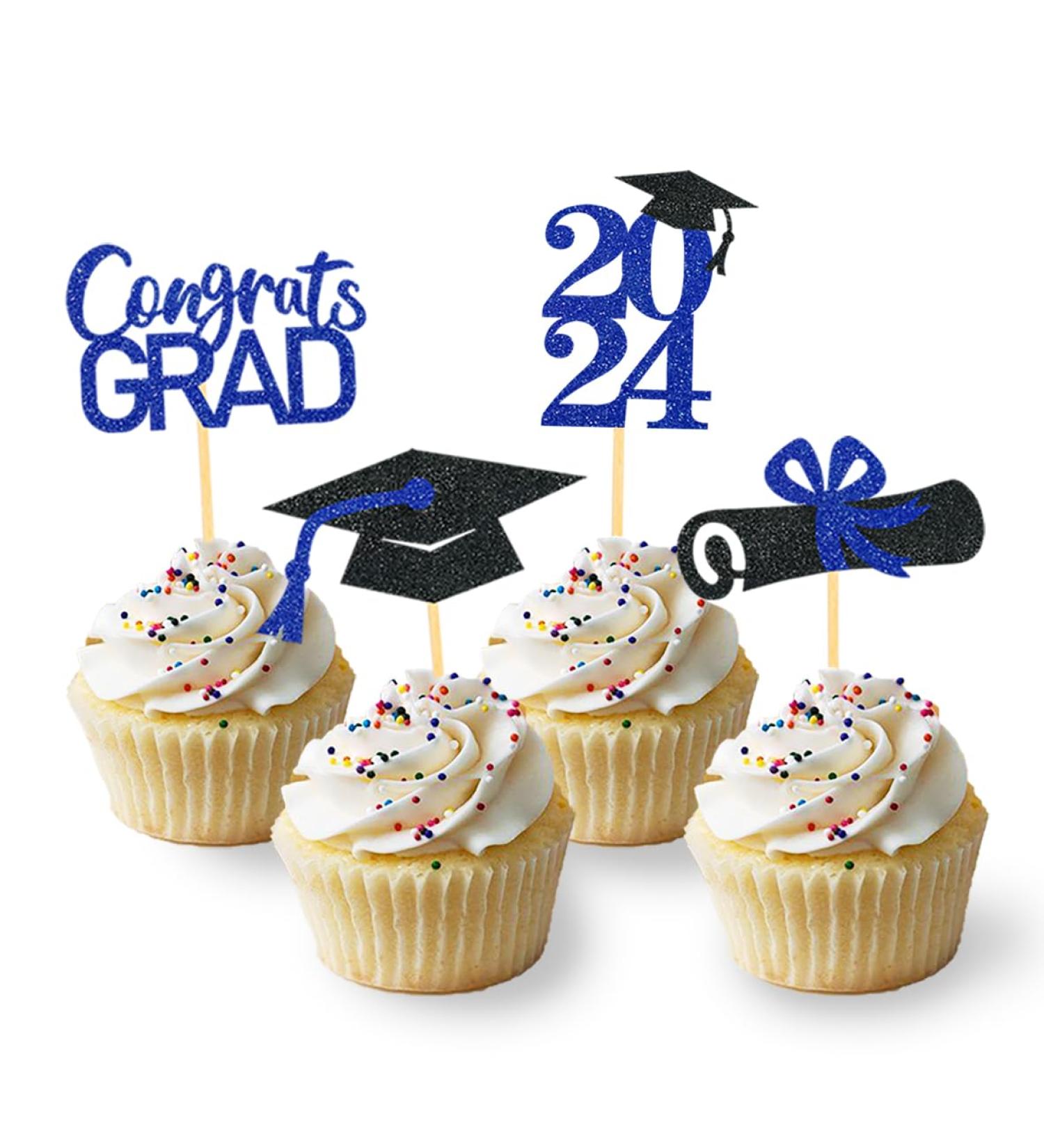 24 Pieces Sparkle 2023 Cupcake Toppers Graduation Cupcake Toppers Bachelier Hat Decoration Graduation Decoration (Black & Blue) - Buy Online on SooperMarket.com
