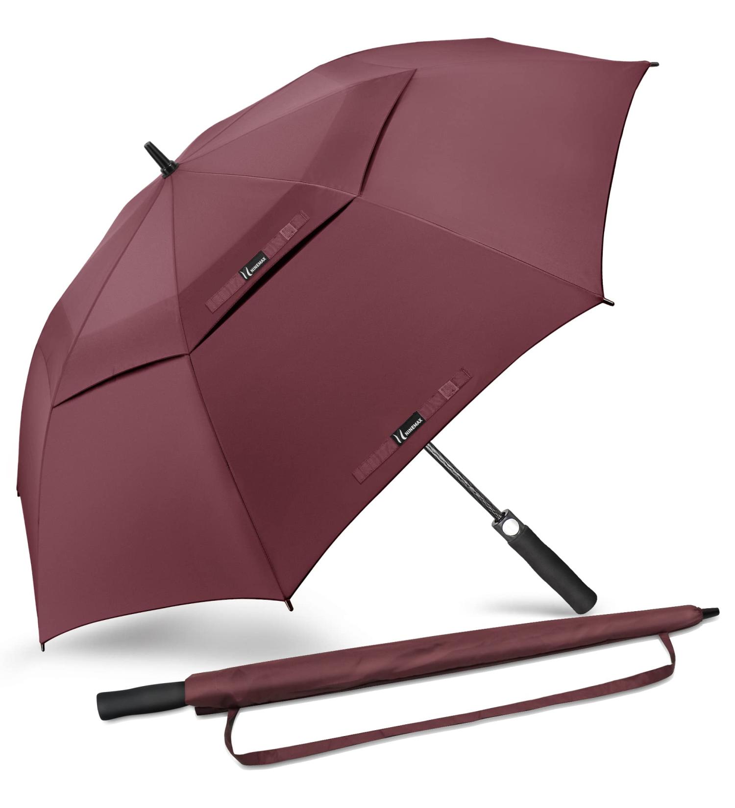 NINEMAX Large Golf Umbrella 62 Inch - Windproof, Automatic Open Double Canopy Vented, Oversized Adult Umbrella for Rain and Wind - Wine Red - Buy Online on SooperMarket.com