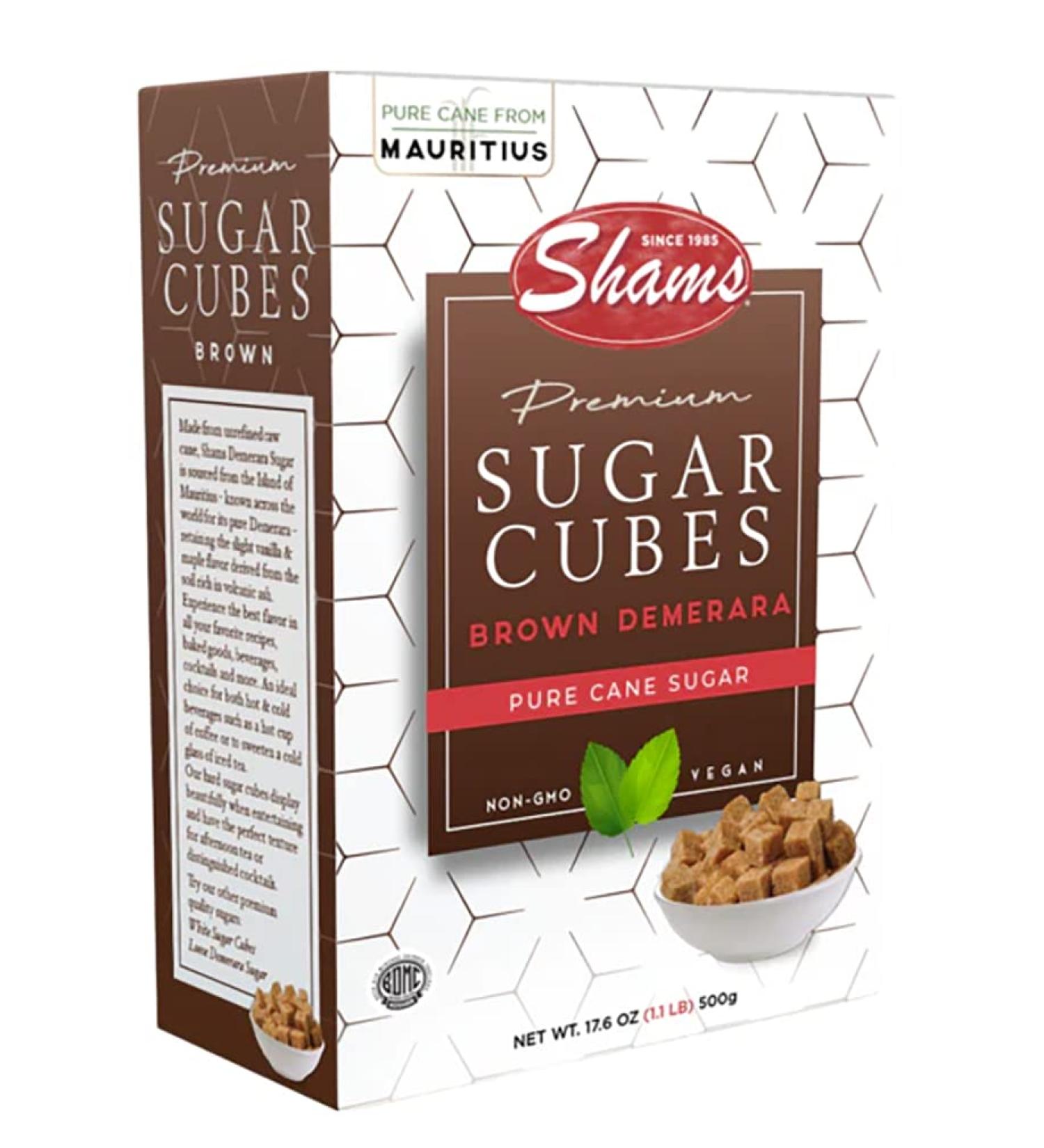 Shams Kosher Sugar Cubes - Non-GMO, Vegan, Certified Kosher, Brown Demerara Sugar for Coffee, Cocktails, Tea - 17.6 Ounce - Buy Online on SooperMarket.com