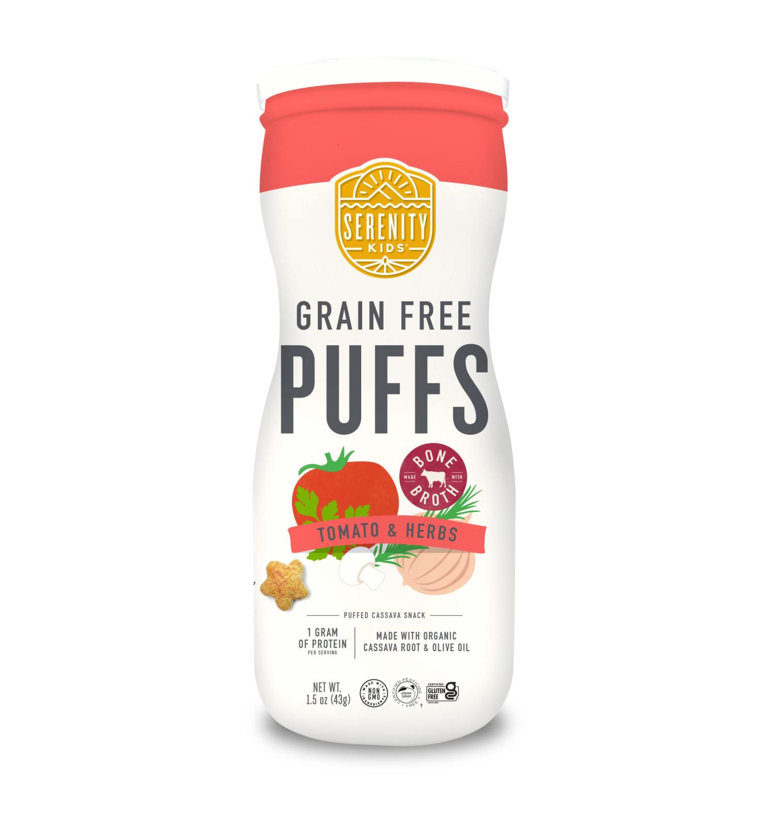 Serenity Kids Grain Free Puffs - Tomato & Mushroom 1.5 oz | Healthy Snack for Kids - Buy Online on SooperMarket.com